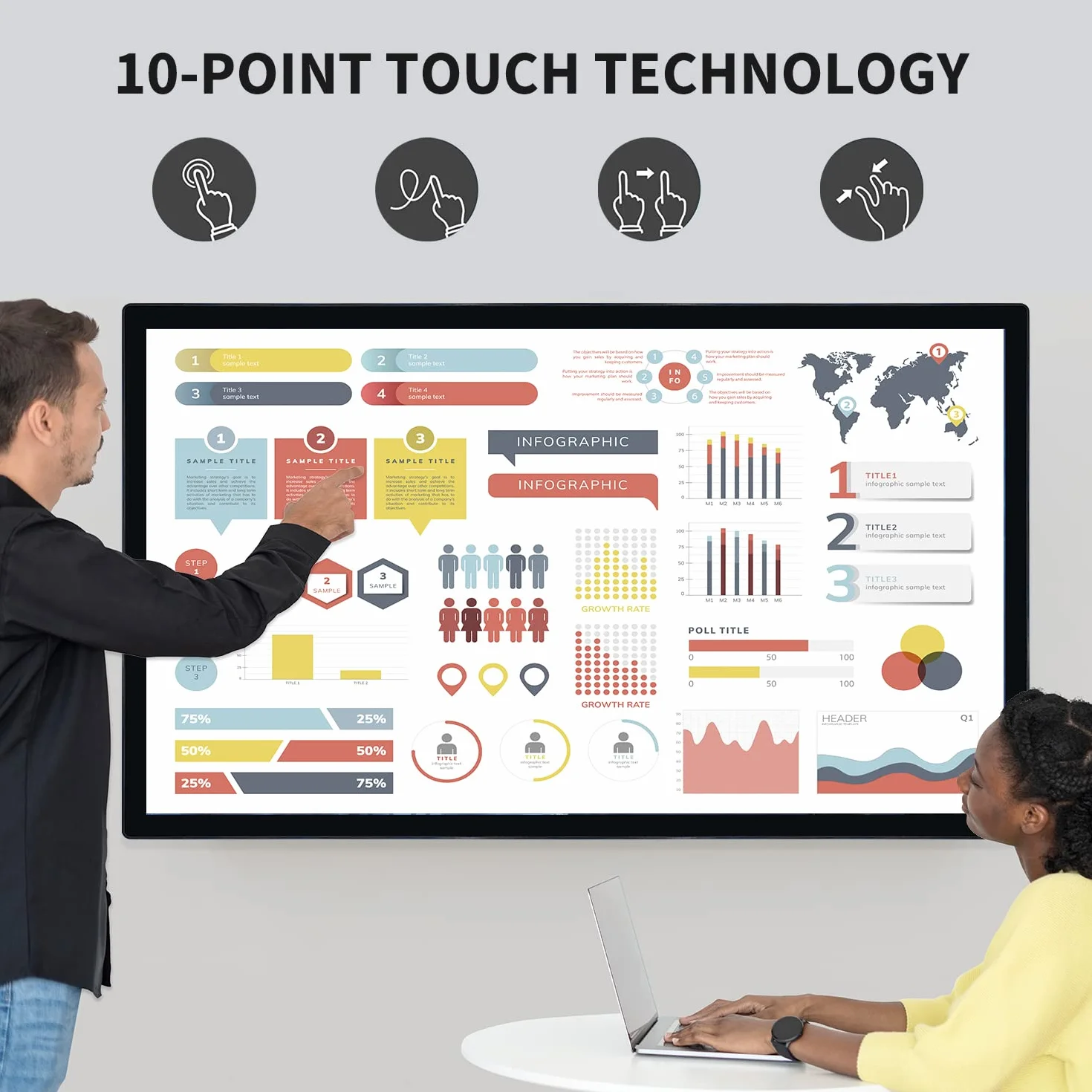 Pizarra Inteligente táctil 43 Pulgadas, Pizarra interactiva y Smart TV 16:9 FHD 1080P, PC Todo en uno con Windows 10 para la Industria, la Oficina y el Aula, Pantalla de Monitor Vertical