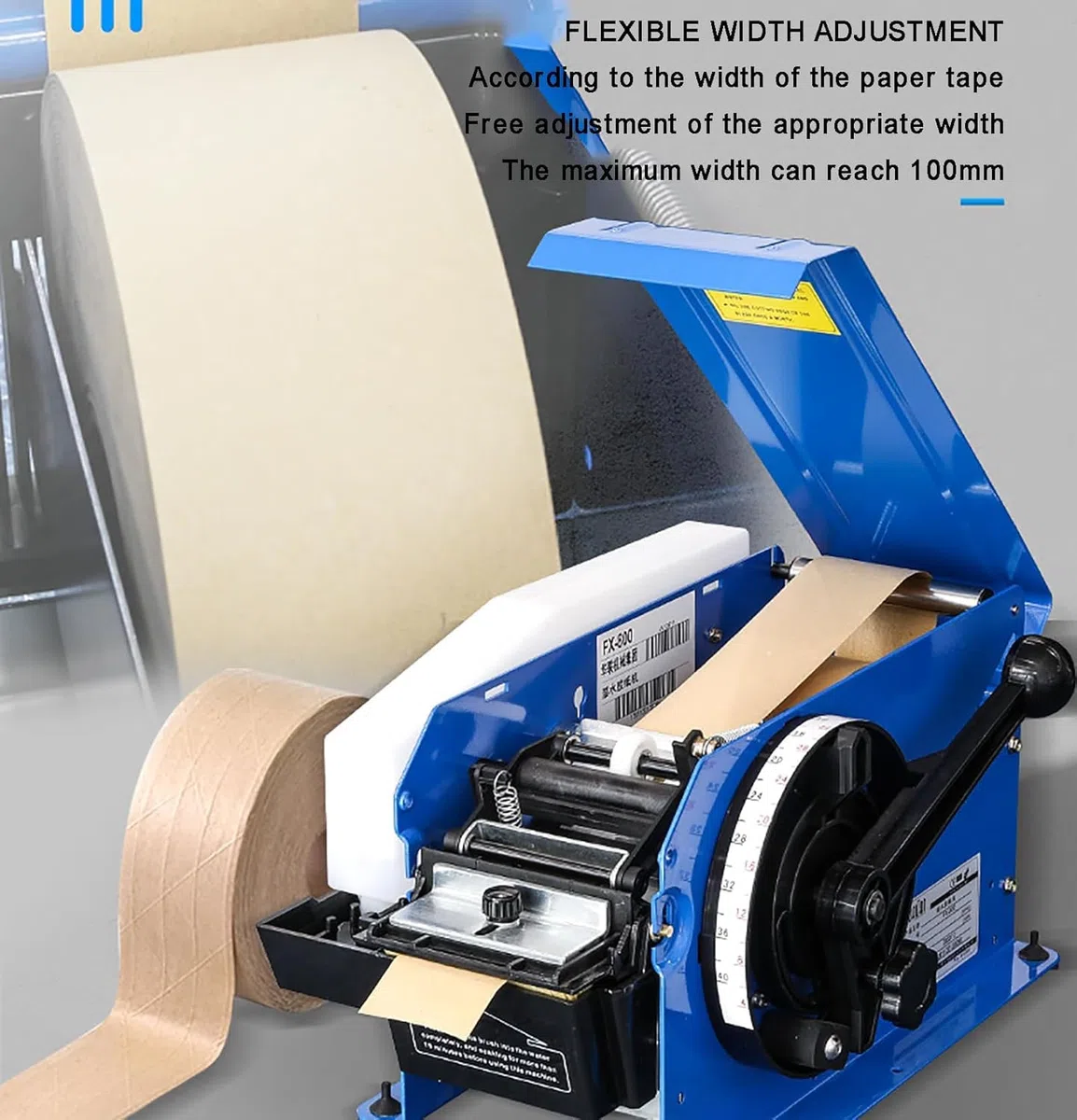 Dispensador de cinta Kraft, máquina de papel manual semiautomática de pegamento húmedo, compatible con 20-100 mm de ancho y hasta 200 mm de diámetro máximo del rollo