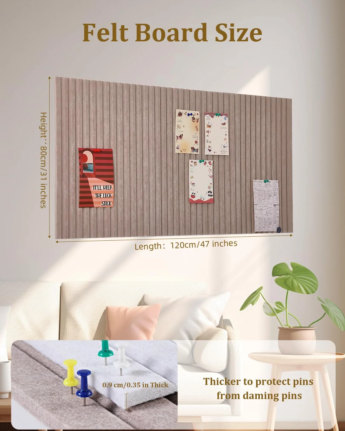 Tablero de Anuncios Grande 120 x 80 cm, Fieltro Decorativo, Plegable 0,9 cm de Grosor Con Cinta Autoadhesiva, Tablero de Visión Para Escuela, Hogar