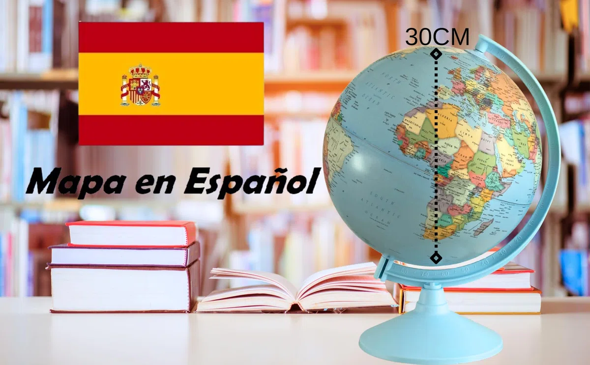 Globo Terráqueo 30 cm Mapa Español Azul Educativo Y Decorativo | Tamaño Grande Base Azul Mapa Político Claro Para Escritorio Aula Biblioteca Habitación Juvenil Y Regalo Educativo