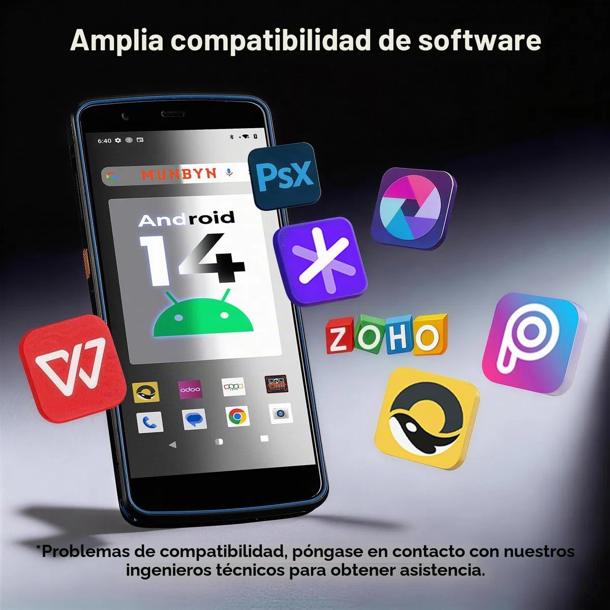 MUNBYN Escáner de código de Barras Android 14, PDA escáner 2D 1D QR, Pantalla Grande de 5.7 Pulgadas, 4+64G, IP67, Wi-Fi de Doble Banda, 4G, BT, Recolector de Datos para almacén