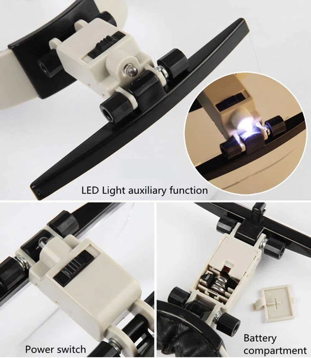 Lupas, Lupa de Cabeza con luz LED, identificación de Grabado de reparación de Lectura de Diadema de Anciano