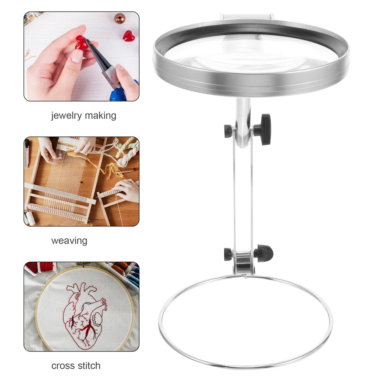 Cabilock Lupa de Escritorio Plegable Soporte Ajustable y Luz LED para Lectura, Trabajos Manuales y Reparaciones, Lente Acrílica, Diseño Compacto, Adecuado para Bordado y Costura