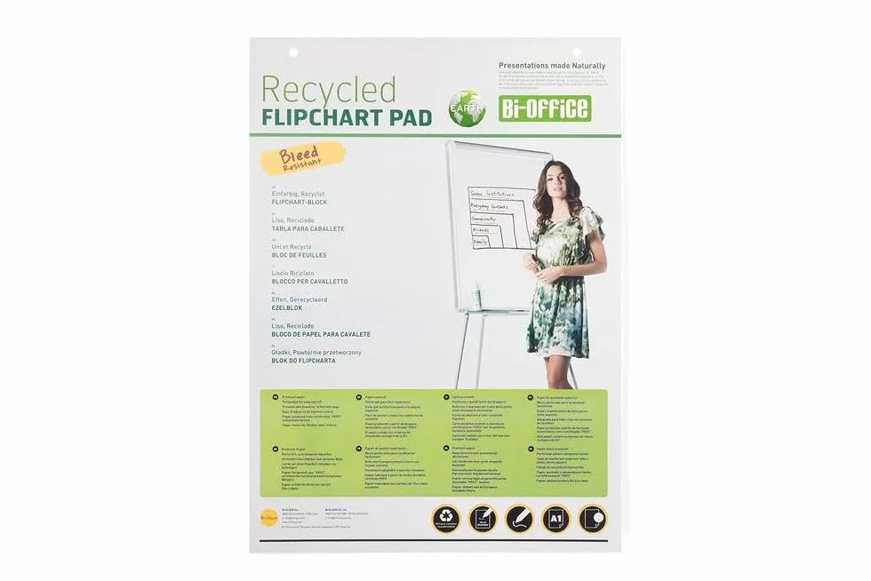 Bi-Office Earth Bloc de Papel Reciclado Pizarra Rotafolios 40 Hojas 55 g/m² Paquete 5