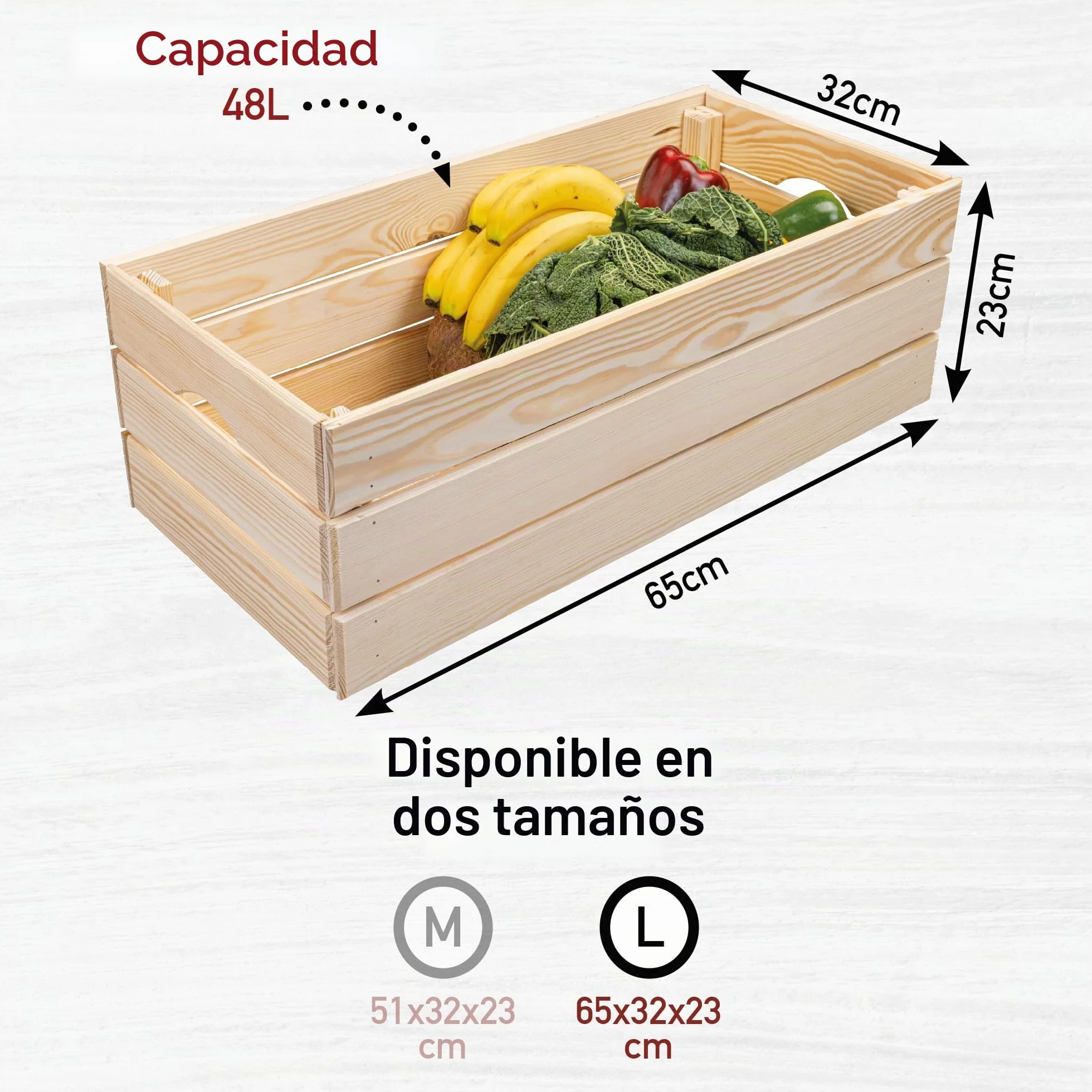 Inter Link - Caja de madera - Caja de madera maciza apilable - Caja de almacenaje, Para fruta, verdura, vino, jardín, baño, cuarto de juegos - Ahorro de espacio, práctica - 65 x 31,5 x 23cm Valloni L