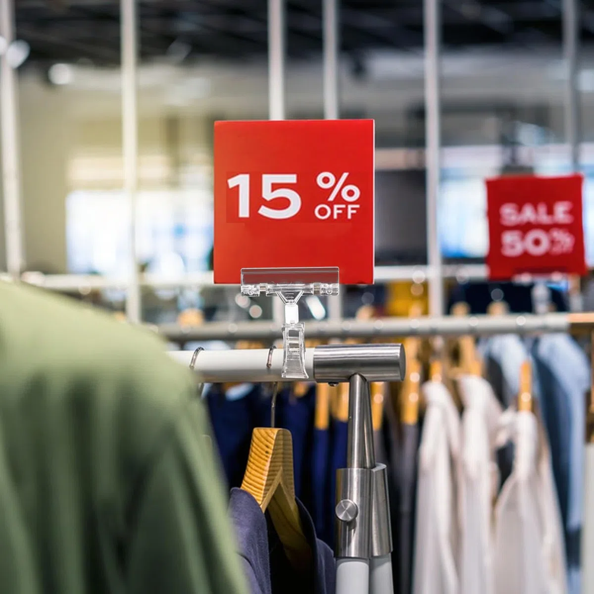 Clips Giratorios de Plástico de Etiqueta 30 Piezas, Pinza para Exhibición Soporte para Tienda Supermercado