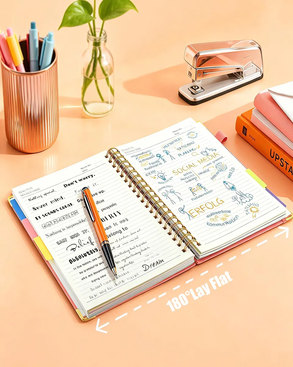 Cuaderno en espiral de tapa dura con pestañas divisoras extraíbles, 5 cuadernos de asignaturas para el trabajo, escuela, 300 páginas de 8 x 10 pulgadas, diario de cuero B5 con rayas