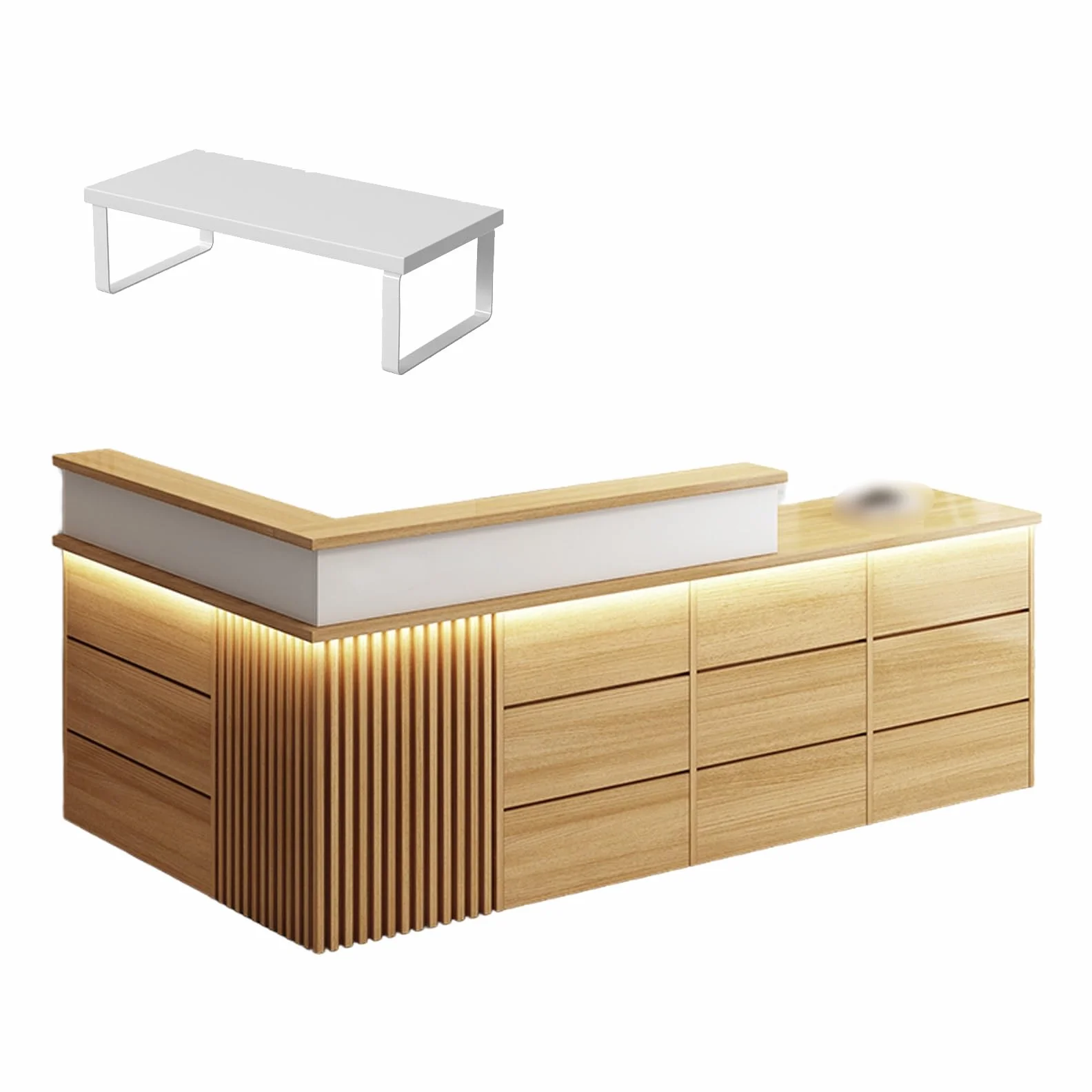Mostrador De Recepción Moderno, Bandeja para Teclado Y Amplio Espacio De Almacenamiento, Luces LED, Adecuado para Hoteles, Oficinas Comerciales Y Hoteles(Brown,Left_160X60X100CM)
