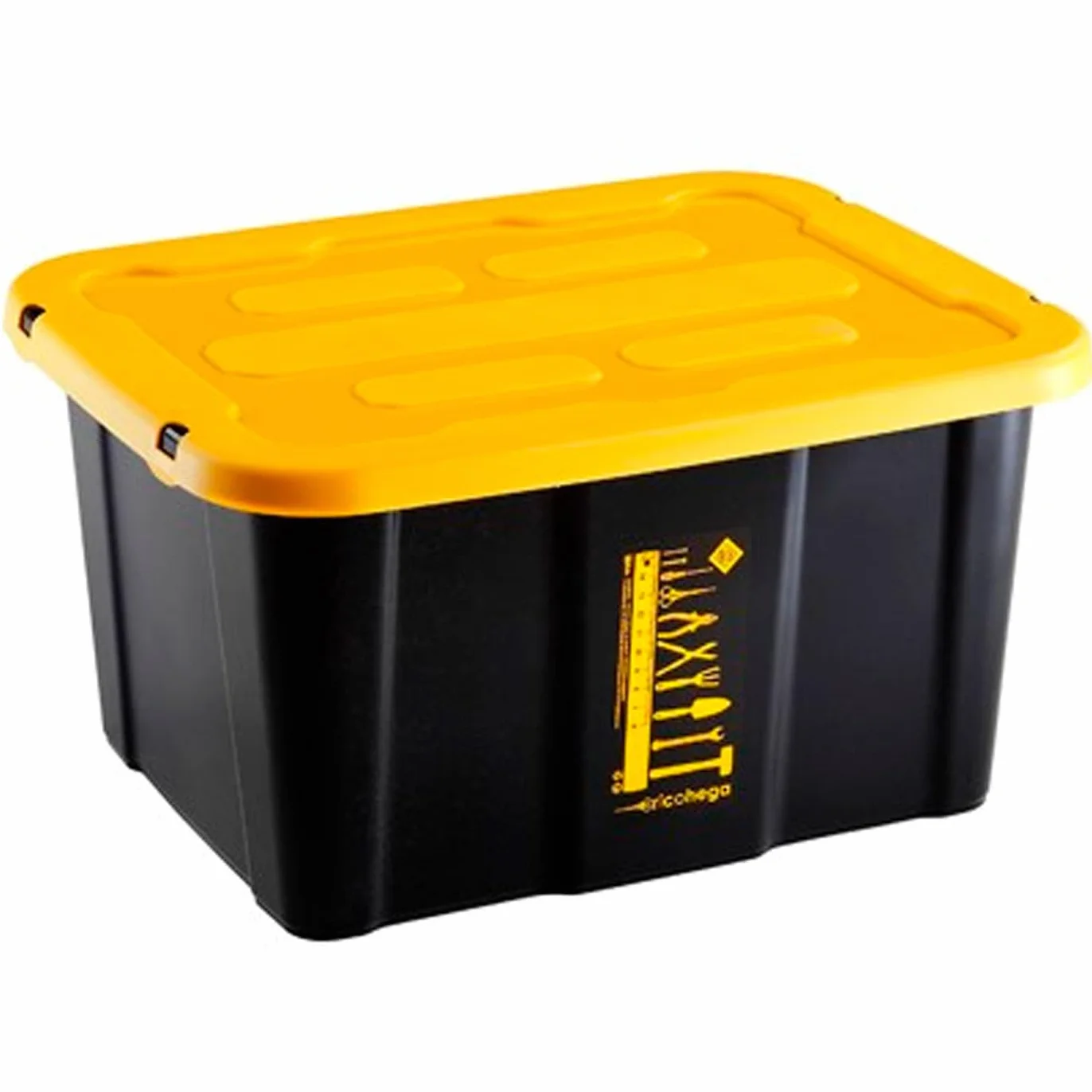 Acan Tradineur - Pack de 6 Cajas de almacenaje apilable con tapa, plástico, cajón multiusos, ordenación, herramientas, hogar, fabricada en España (17 litros - Amarillo/Negro - 39,5 x 31,5 x 22 cm)