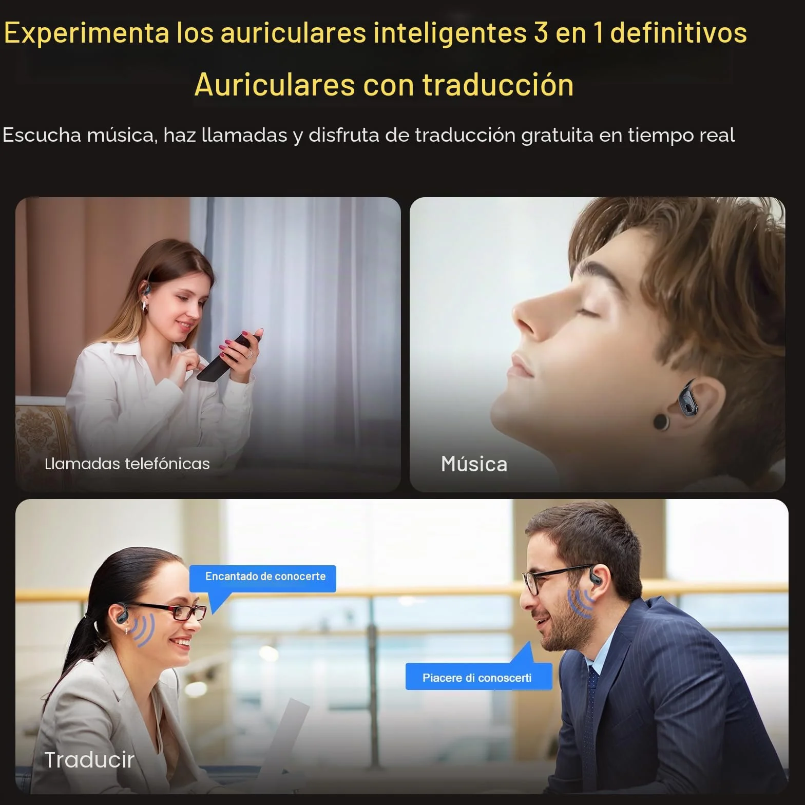 STECEi AI Auriculares Traductor en Tiempo Real(2026), 164 Idiomas y 6 Modos de Traducción, 3 in 1 AI Auriculares Traductor, Bluetooth 5.4 con ENC y App con para Viajes/Negocios/Aprendizaje/Reunirse