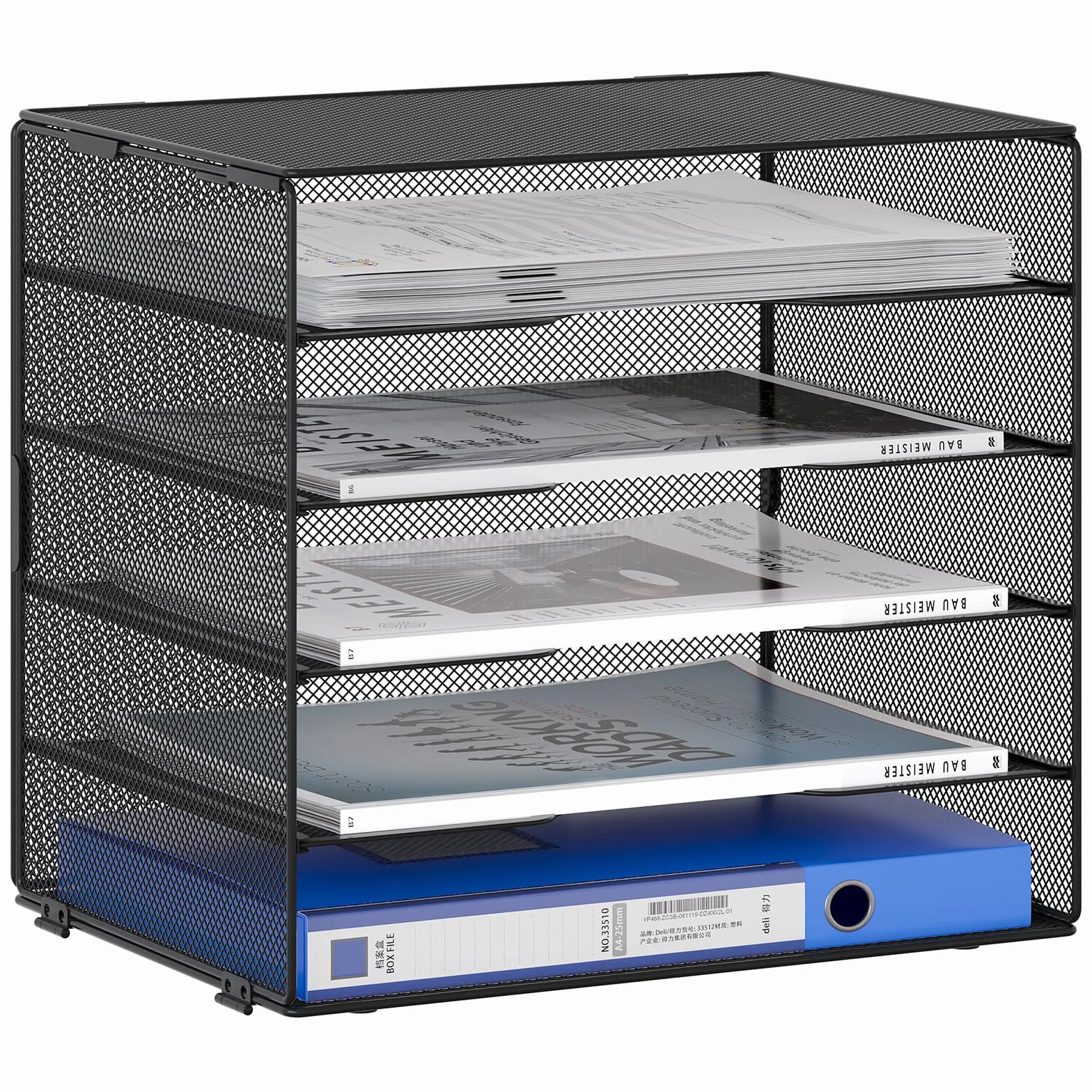 EasyPAG 5 Niveles Metal Malla Bandeja Archivador Organizador Oficina Soporte Documentos Clasificador Papeles Almacenamiento Escritorio Estante Folios Negro