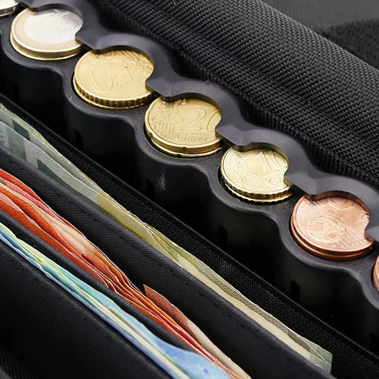 Riñonera con Billetero y Monedero con cinturón y clasificador y Organizador de Euros Monedero Camarero Clasificador de Monedas Organizador de Monedas Bolsa de Almacenamiento de Monedas con cinturón