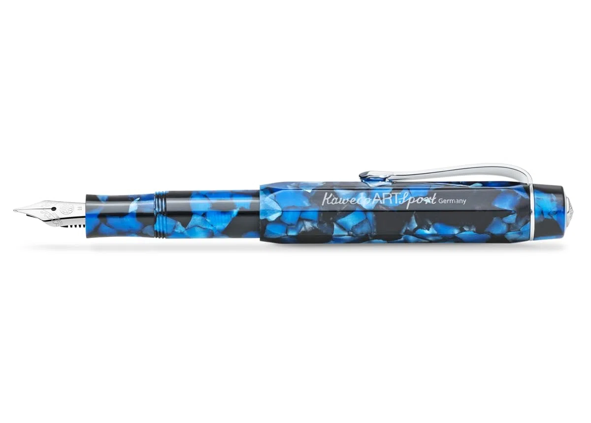 Kaweco ART SPORT - Pluma estilográfica exclusiva de acrílico para cartuchos de tinta con punta de acero, incluye caja de metal, 12,5 cm, plumín: M (mediana)