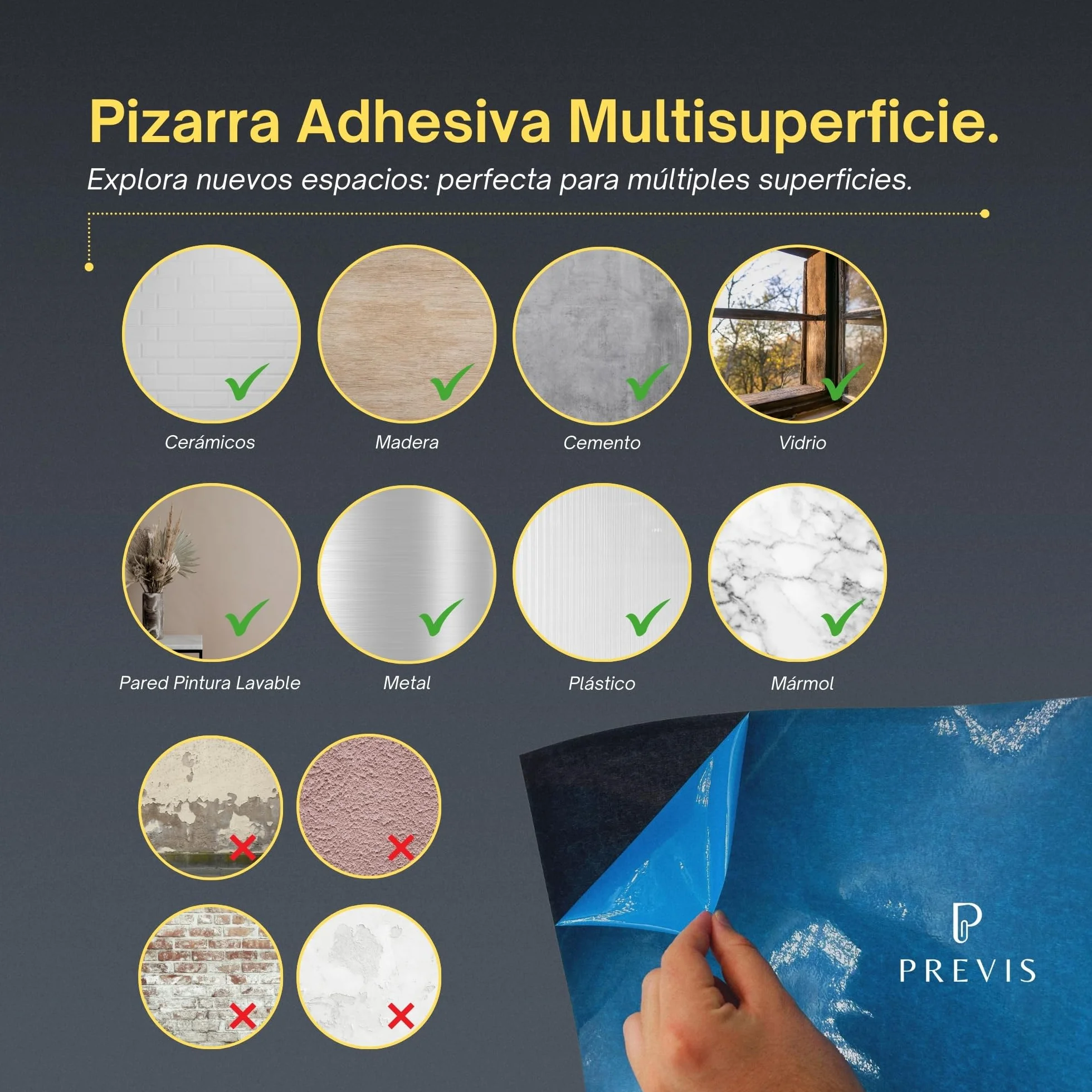 PREVIS Pizarra Calendario Pared Adhesivo A2 60x40cm Planificador Mensual con Rotuladores 2026