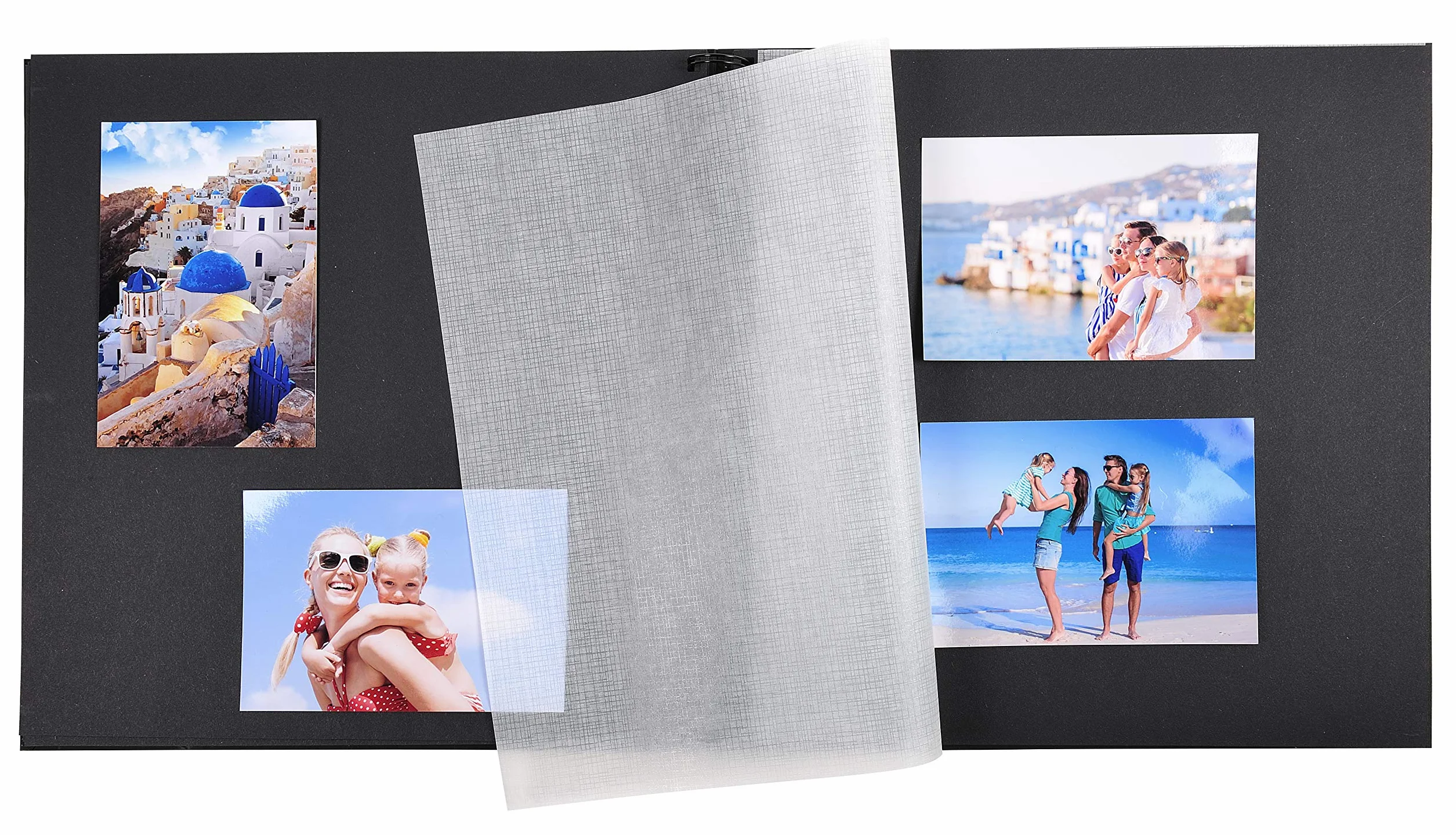 Exacompta - 15115E - Álbum de fotos en espiral MILANO - 360 fotos - 60 páginas negras - tamaño 32 x 32 cm - cubierta de papel azul efecto textil - ventana de personalización - certificado FSC®