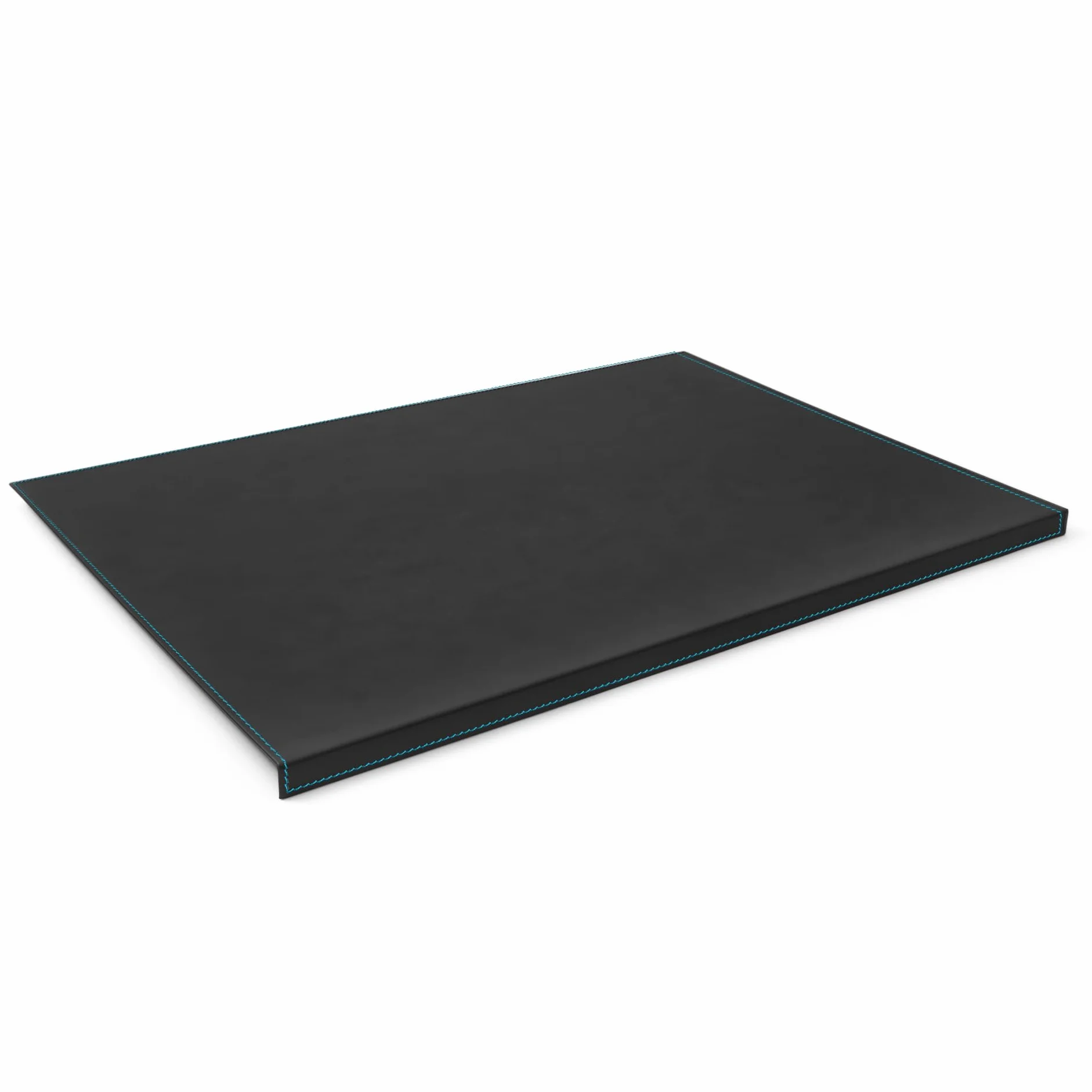 Eglooh - Calliope Deluxe - Protector Mesa Escritorio en Cuero Negro cm 90x60 - Costuras Azul, Antideslizante, Estructura Interna en Acero con Perfil Frontal en Forma de L - Made in Italy