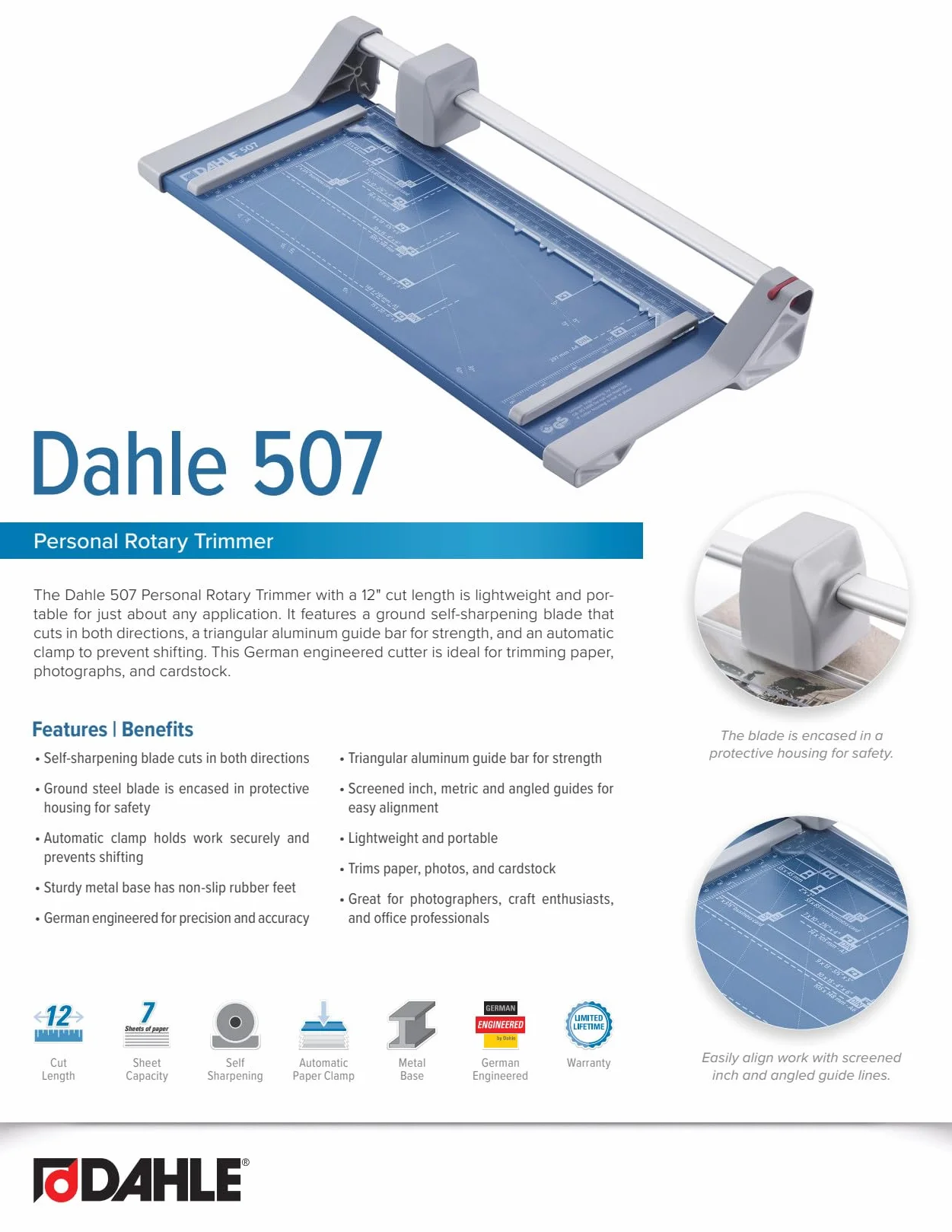 Dahle 507 Craft Creative DIN A4 autoafilable guillotina cortadora de papel con presión automática, azul