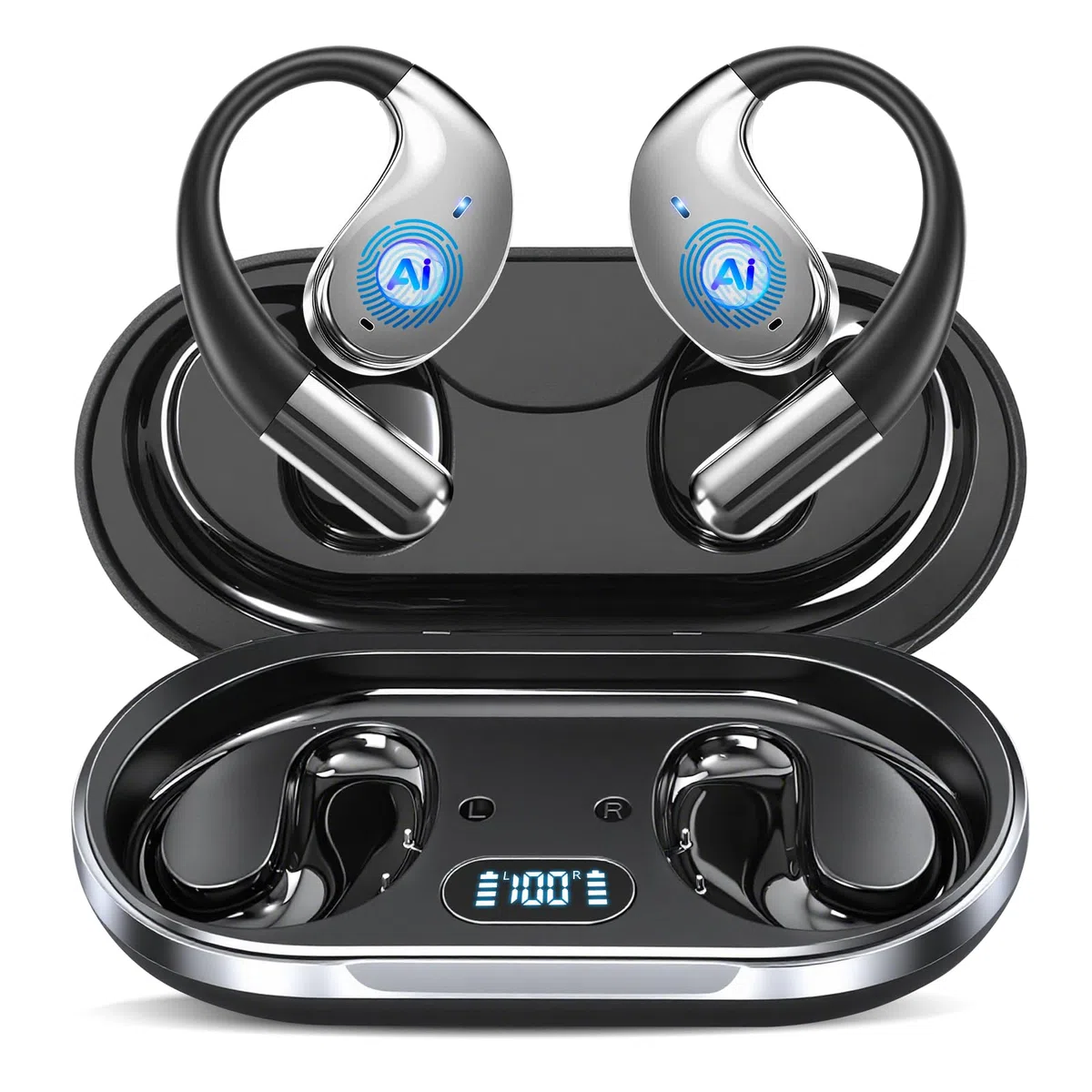 AI Auriculares Traductores de Idiomas, 7 Modos de 60H Auriculares Bluetooth Oído abierto para Viajes Negocios, Bluetooth 5.4 Traducción Audífonos de traducción en tiempo real 164 idiomas, Negro