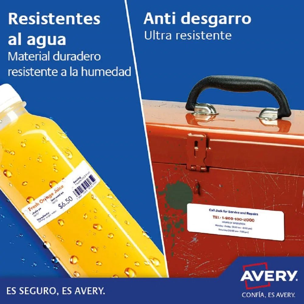 Avery España L4778-20 -Etiquetas blancas resistentes intemperie y agua,45,7x21,2 m, Caja de 960 etiquetas
