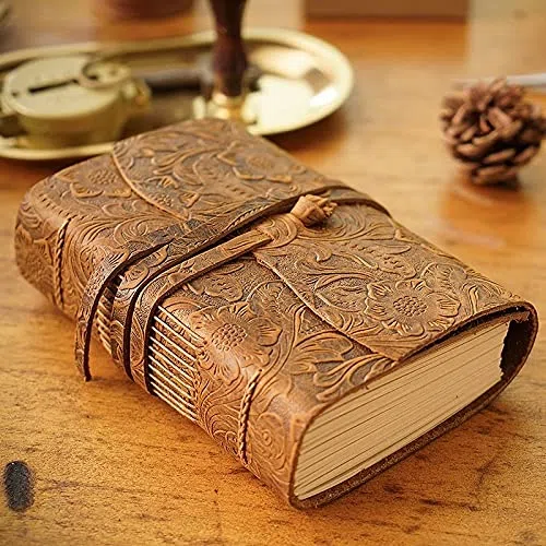 Cuadernos, Cuaderno de Cuero Grueso, Cuaderno bocetos Papel en Blanco 400P, Banda Hecho a Mano