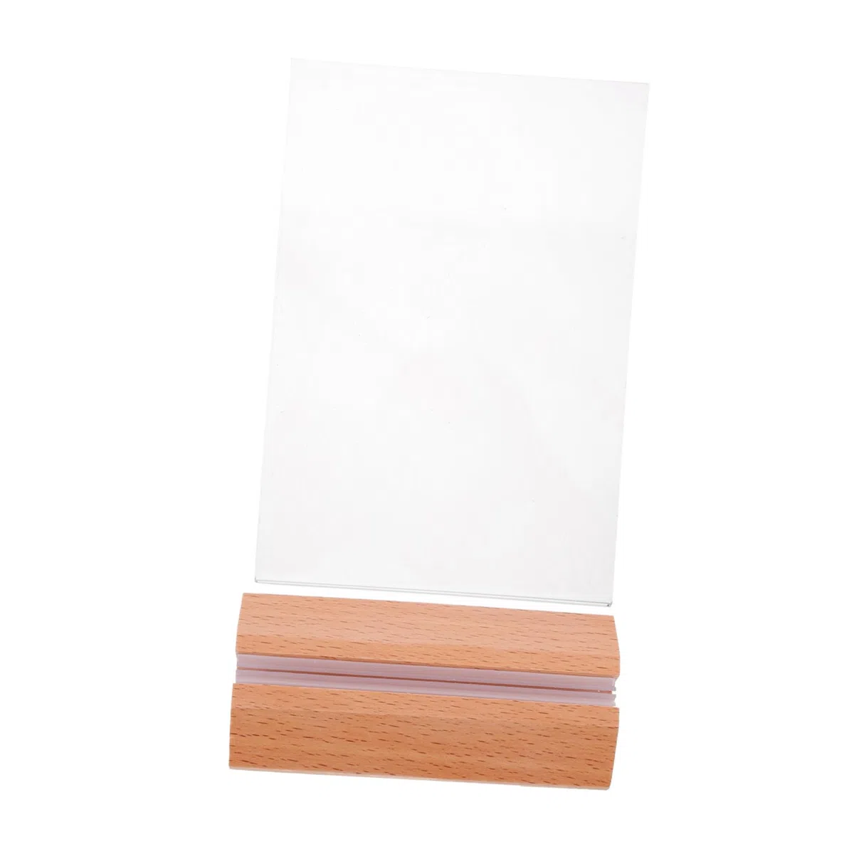 6 piezas Soporte de Señal Acrílico Doble Cara Transparente con Base de Madera de Haya de Unidades para Menús y Exhibición de Carteles Mesas Resistente y para Oficina y Restaurante