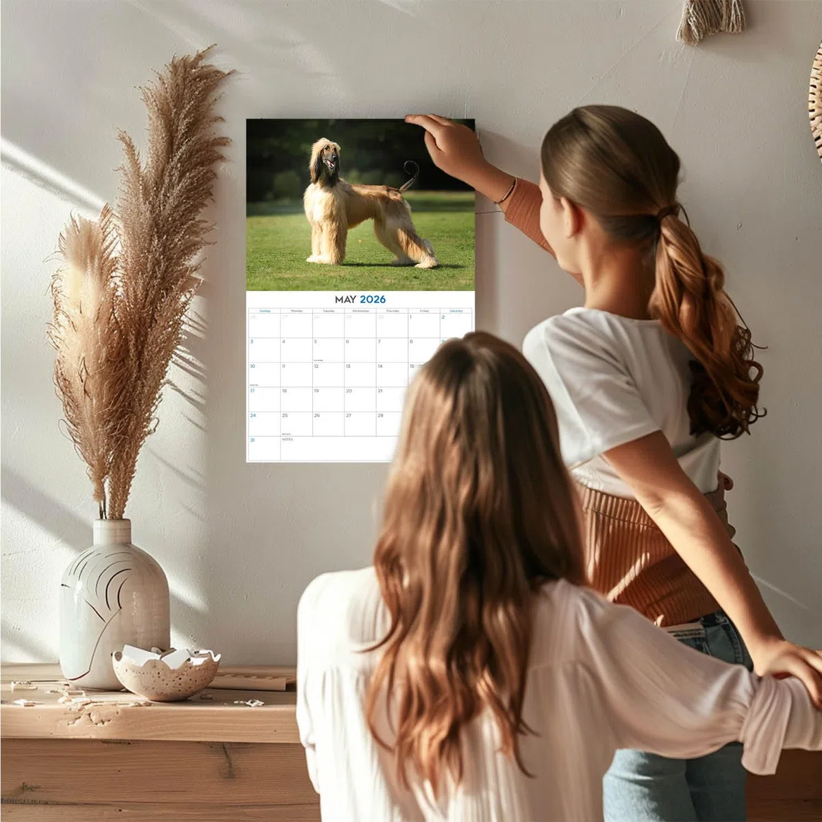Calendario 2024 2025 de perro afgano – Calendario mensual de pared de raza de perro – 12 x 18 pulgadas abierto – Papel grueso que no se corre – Regalo – Planificador académico para profesores,