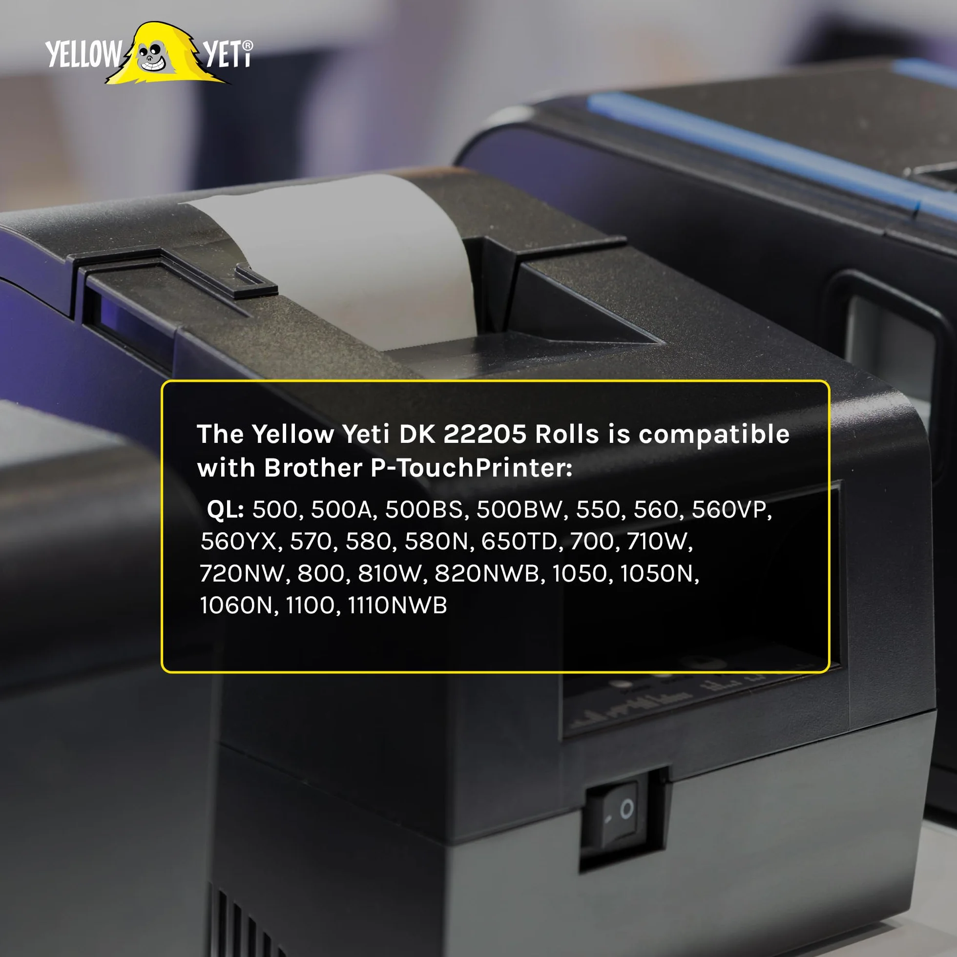 Yellow Yeti 30 Reemplazo Brother DK-22205 Rollo Etiquetas Continuo Blanco Compatible con Brother QL-700 710 500 550 570 800