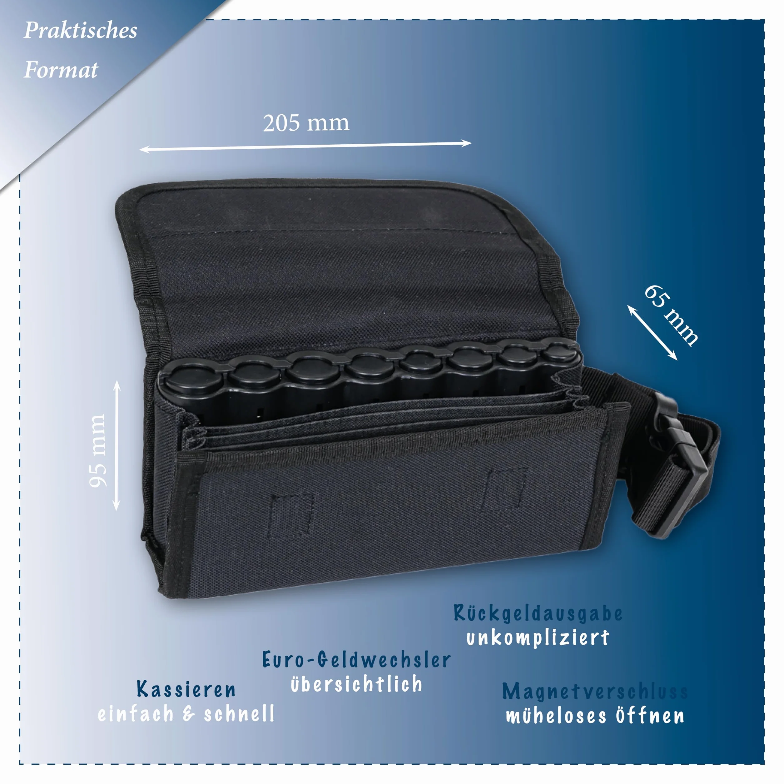 effektivo 10575 Cartera de Poliéster con dispensador de Monedas y cinturón, Color Negro