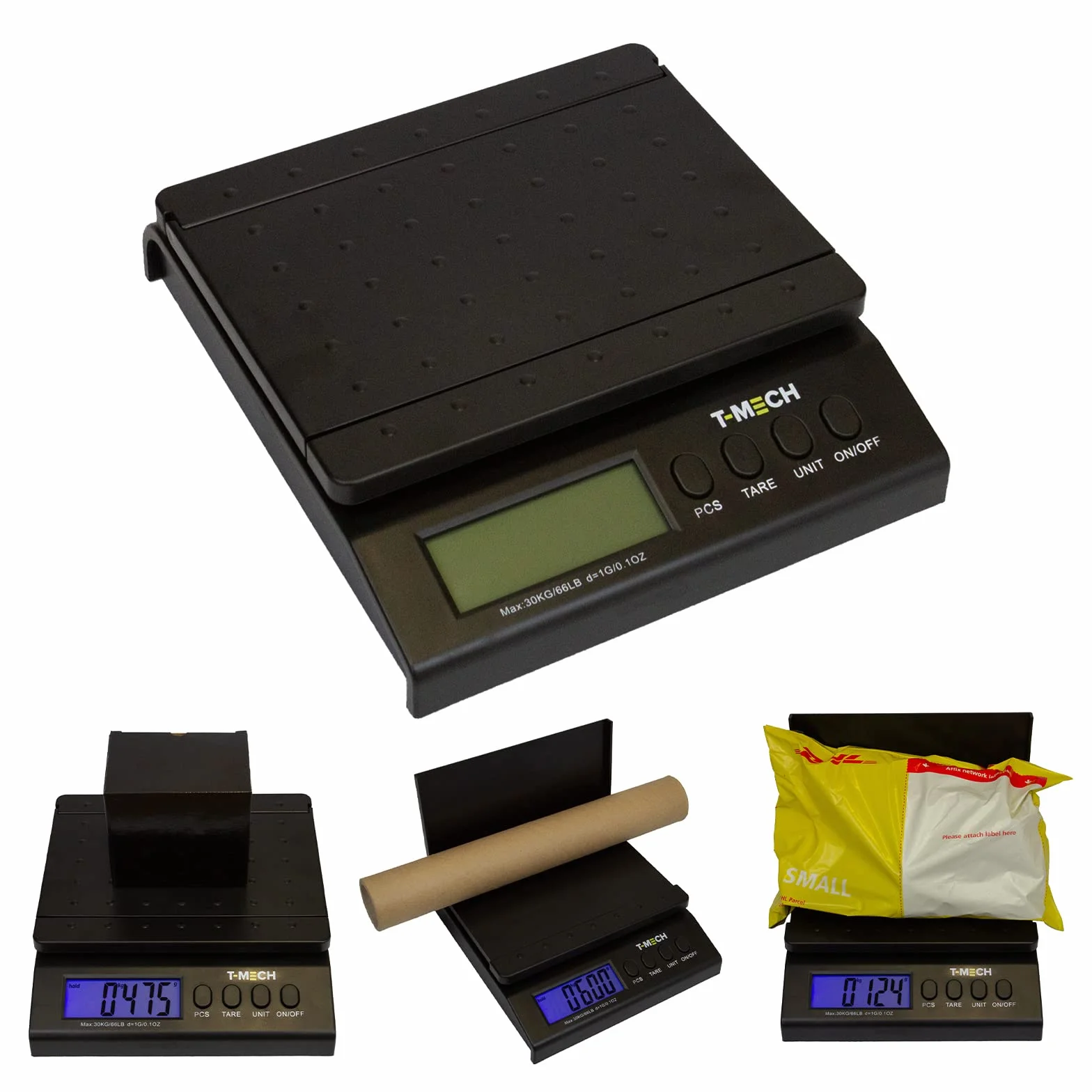Balanza Postal Digital Electrónica de 30kg Báscula de Precisión (peso en gramos, kilos, onzas, libras) Pesar Paquetes de Envío,Cartas,Cajas+Correos,Paqueteria, Pantalla LCD+Pilas AA+Adaptador GRATIS