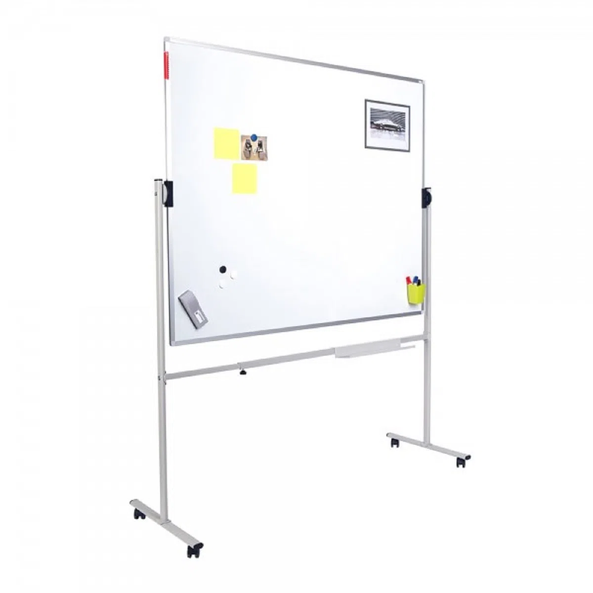 Pizarra Blanca Magnética Doble Cara Para Escritura Por Ambos Lados Más Soporte Móvil Universal con Ruedas. Sistema de Libre Rotación Giratorio 360º. FABRICADO EN ESPAÑA. (180 X 120 CM.)