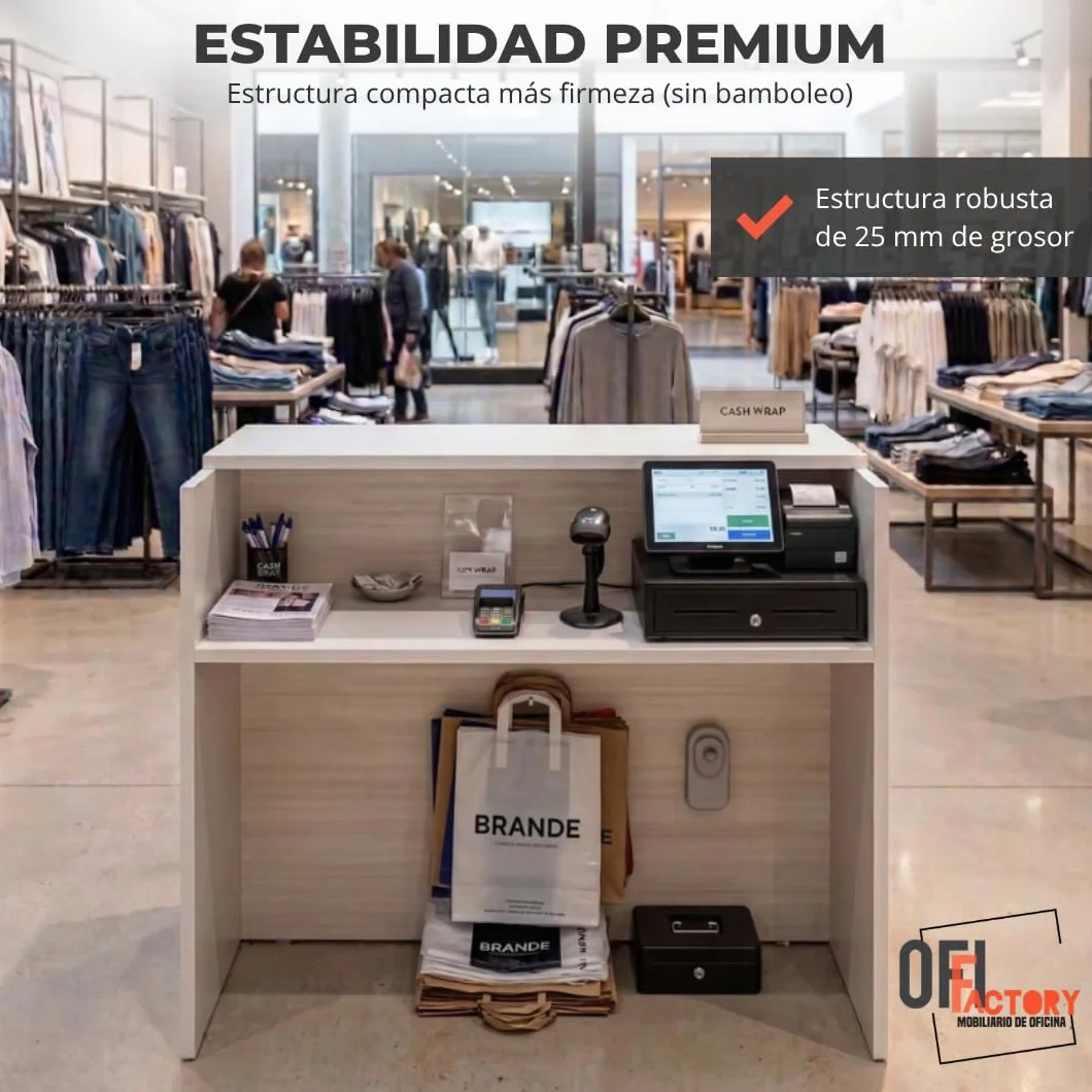 Mostrador Recepción Profesional Madera 25mm Grosor Mesa Oficina Peluquería Mueble con Estantería Acacia 120x105x50