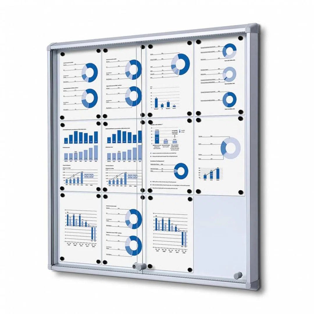 Danieli Store | Tablón Magnético de Pared para Interiores en Aluminio con Puertas Correderas de Vidrio Templado de Seguridad ESG para Oficina y Edificio Residencial. Cerradura con Llaves. (12xA4)