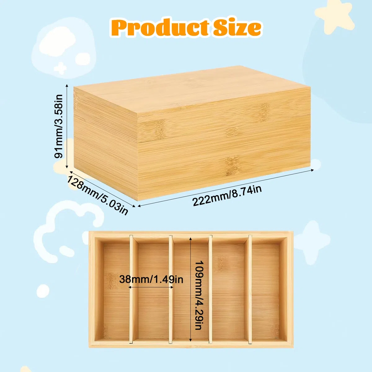 Caja para Flashcard de Madera de Bambú, Porta Fichas A7 con Tapa, 22.5x12.8x9.1cm, Caja para Tarjetas, Archivadores de Fichas para Estudios, Oficina, Casa, Escritorio, Organización