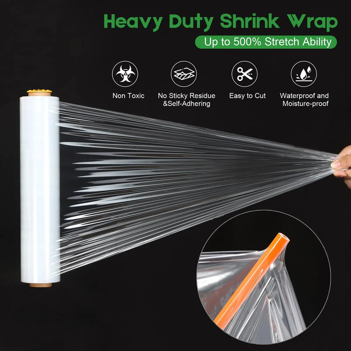 Película elástica con asas de 38,1 cm x 300 m, película retráctil para mudanzas, proveedores, calibre 60, película de plástico para embalaje de palés, envío y protección de superficies (4)