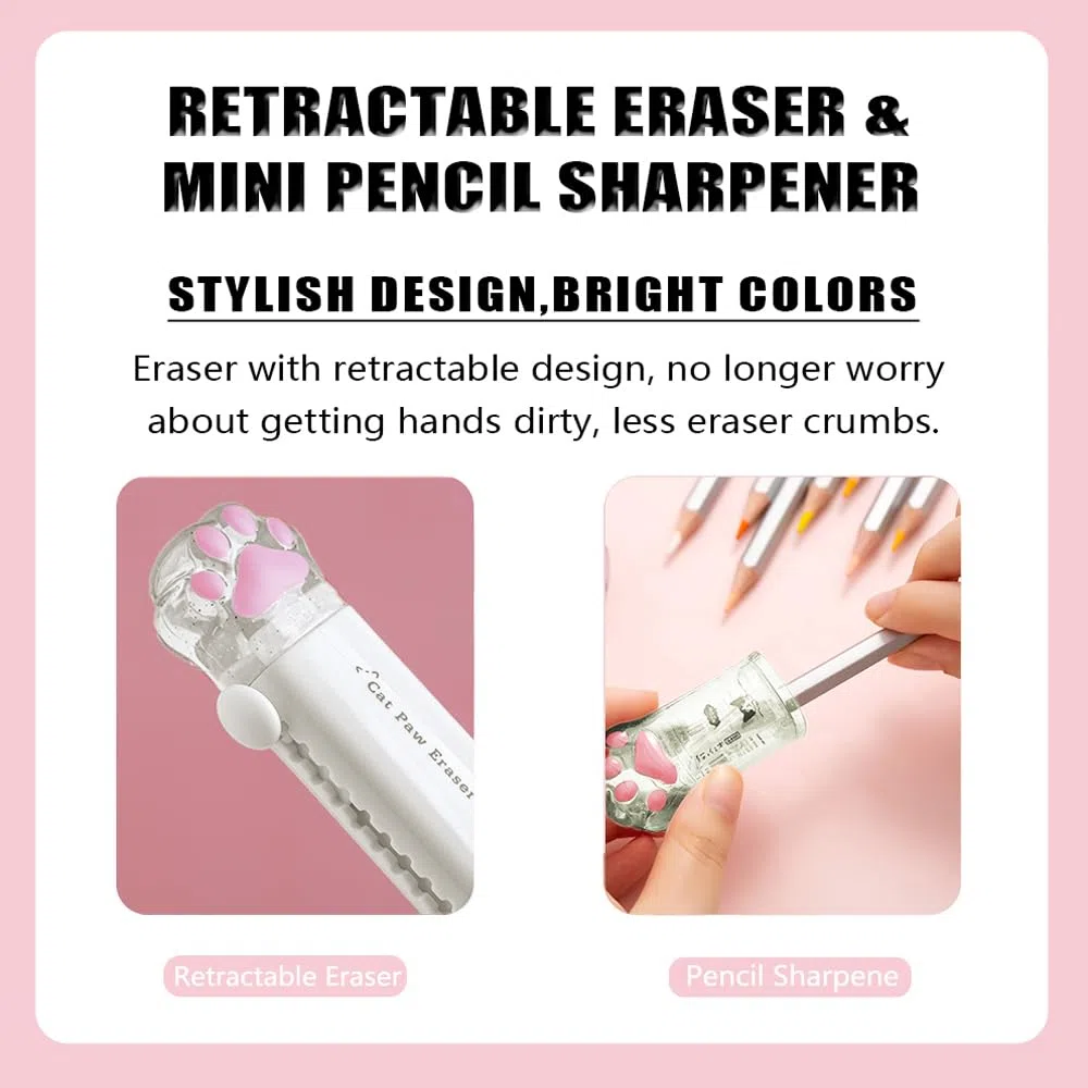 Bonito juego de 10 piezas de papelería, incluye sacapuntas, borrador retráctil, cinta correctora, notas adhesivas, regla, mini tijeras, cuchillo utilitario, para suministros de oficina en