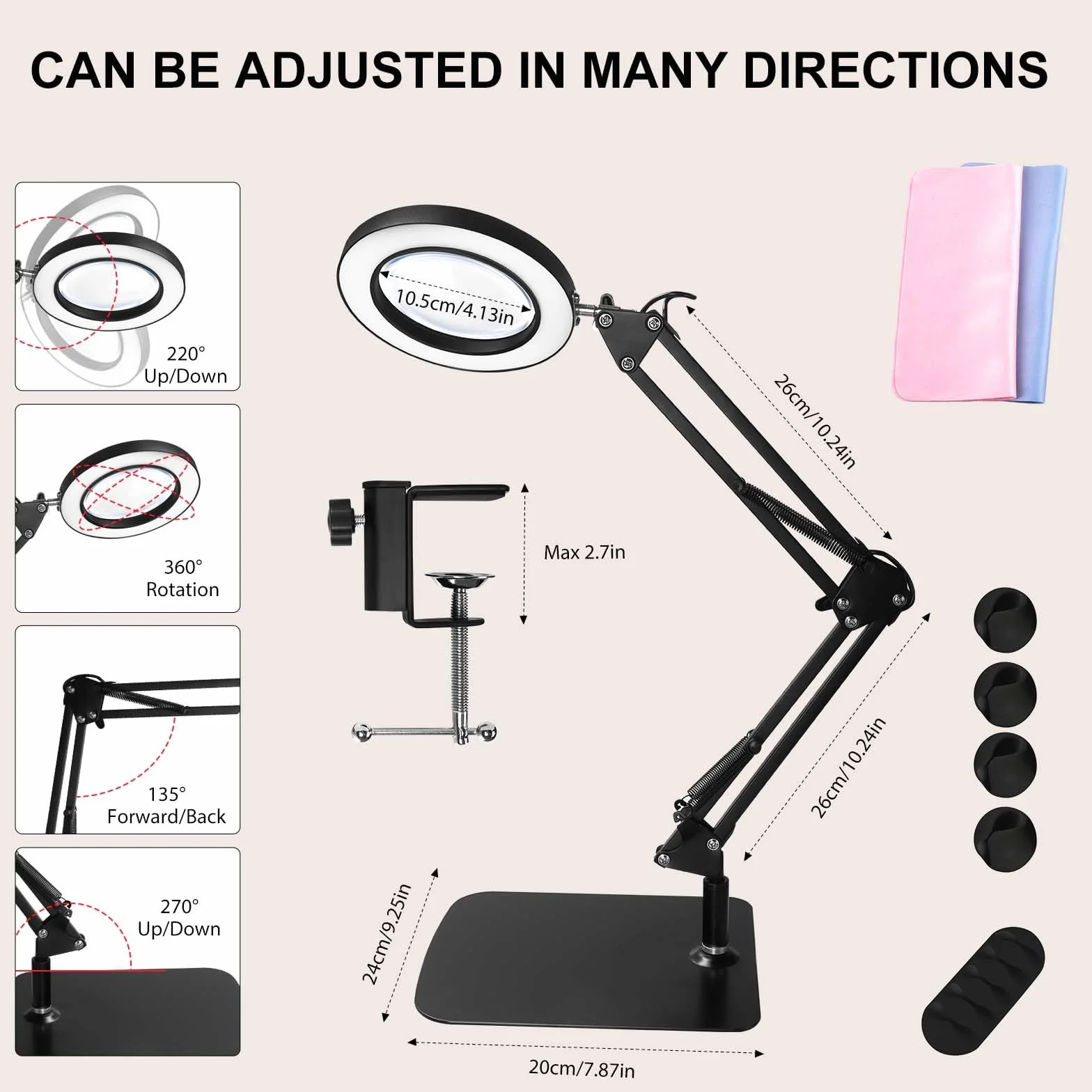 UCAMP Lupa 10X LED de Lampara Escritorio, Lámpara de Aumento con Soporte, Lupa para Esteticistas y Manualidades, Luz LED para Costura y Reparación