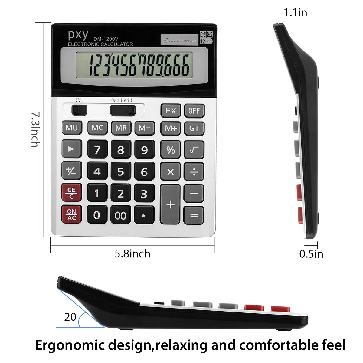 Calculadora de escritorio, batería de dos vías PXY y calculadoras de oficina de función estándar solar, calculadoras de 12 dígitos pantalla grande claramente