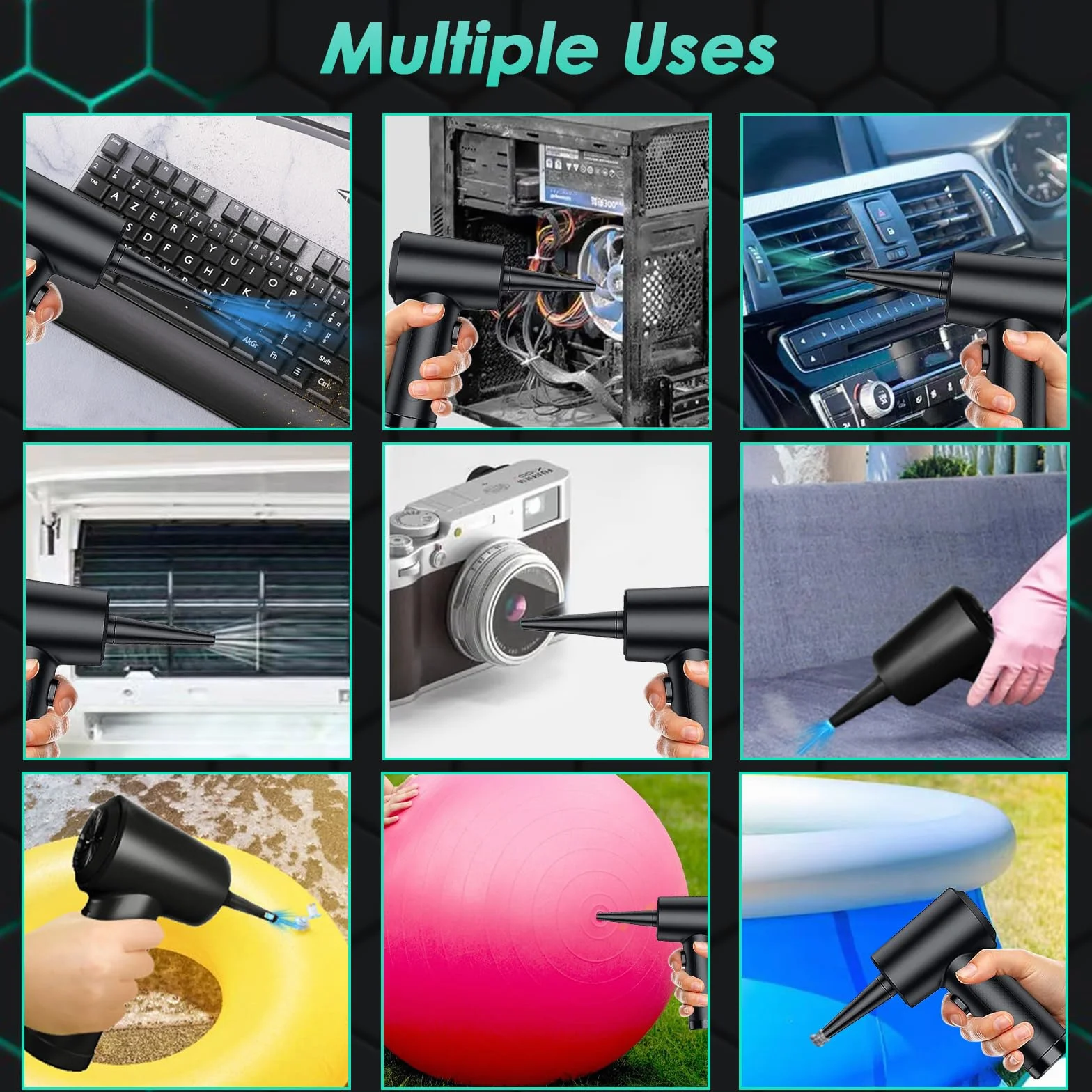 Soplador de Polvo Eléctrico,3 Velocidades 100000 RPM Aire Comprimido Limpieza PC,Plumero Electrico Con batería de 6000mAh,Aire Comprimido Con LED para Laptop,Teclado,Coche,Oficina