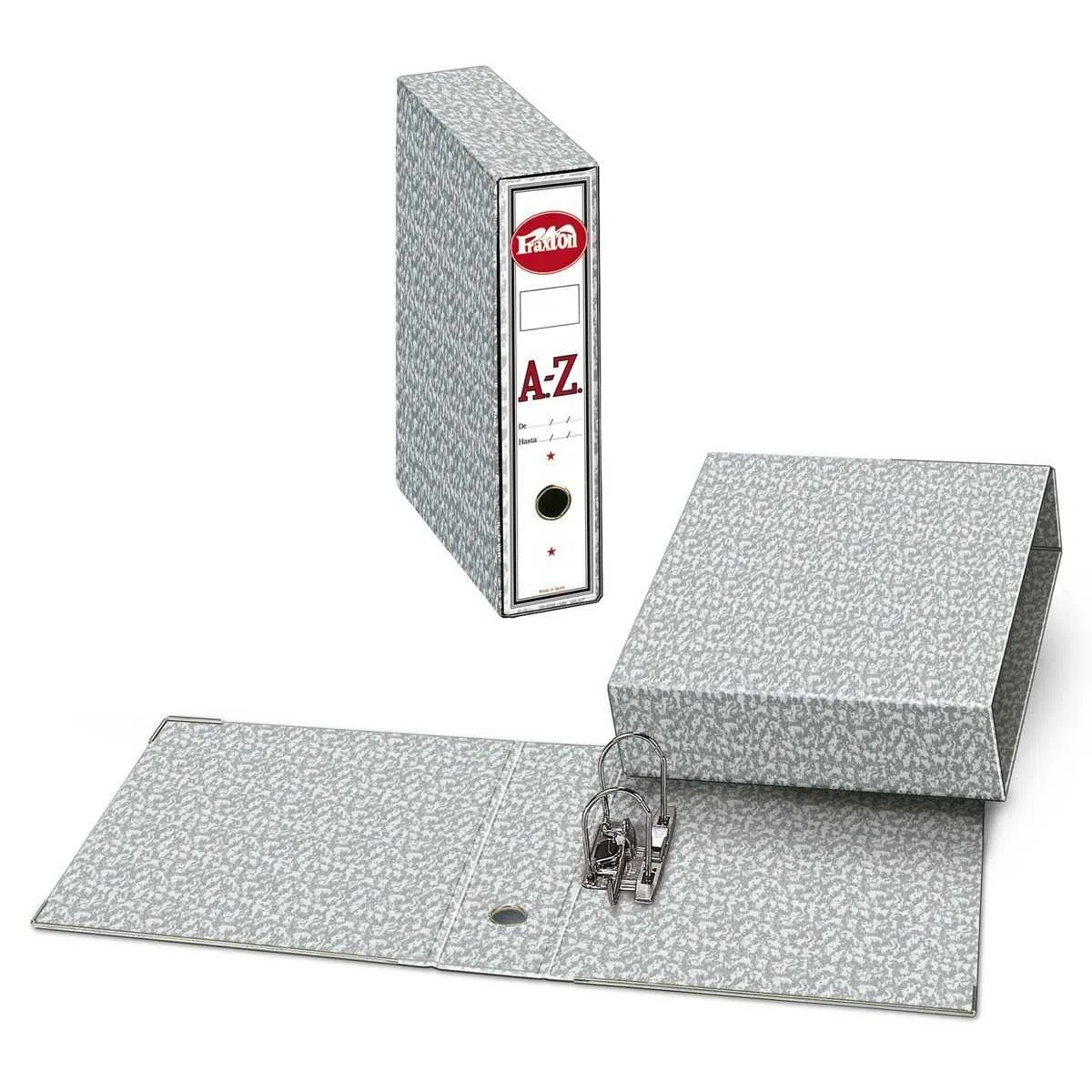 Archivador A-Z + Caja PRAXTON Gris Jaspeado, Folio Ancho 75 mm. (Pack x20)