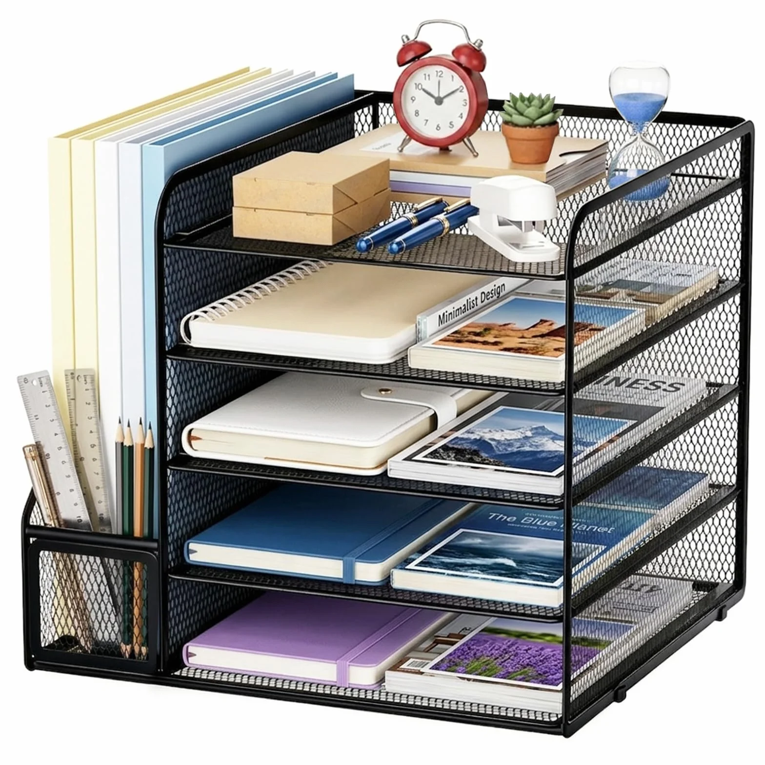 Organizador de escritorio de malla,Organizador de Bandeja de Papel de 5 Niveles,Organizador de Archivos de Escritorio de 5 niveles;apto para el almacenamiento de artículos de oficina y documentos