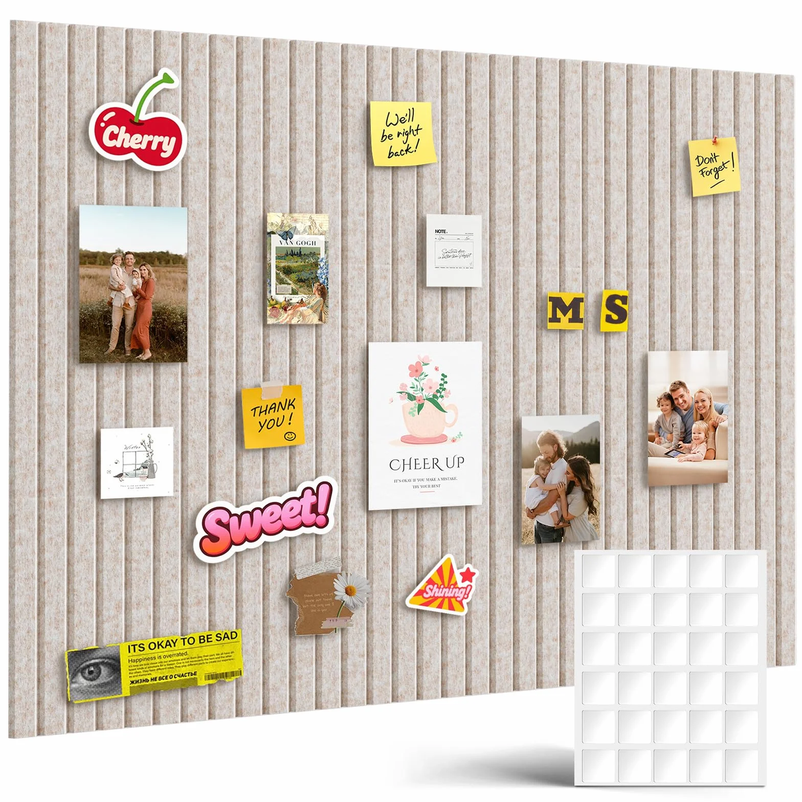 Tablón de Fieltro Autoadhesivo 120x90cm 12 Piezas Tablero de Fieltro con 60 Almohadillas Adhesivas Dobles Decorativo Memo Board para Oficina Cocina Habitación