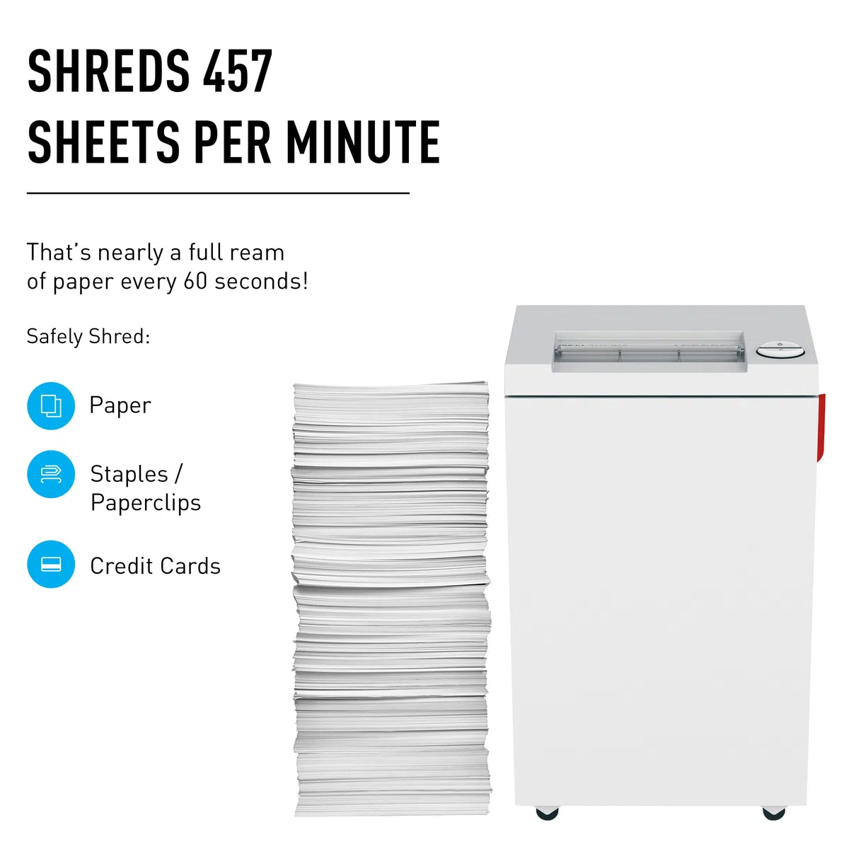 Ideal 2465 CC / 4 x 40 mm Strip shredding Color Blanco - Triturador de Papel (Strip shredding, 24 cm, 50 L, Color Blanco, 18 g/m², 580 W)