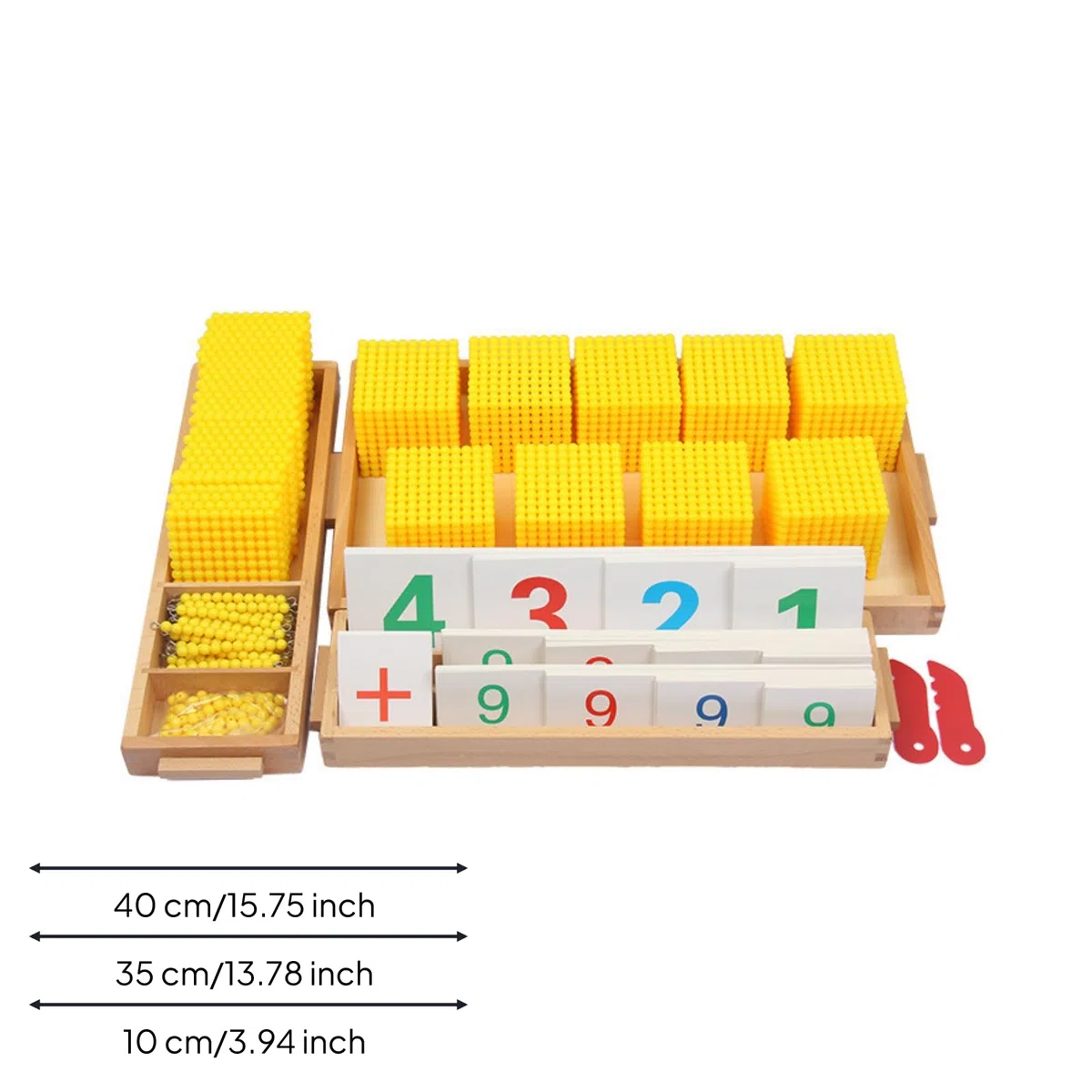 Juego Aritmético para Niños Material Madera y con Tarjetas de Símbolos Tarjetas Numéricas y Bandejas Organizadas para Operaciones Básicas Adecuado, Amarillo, Amarillo