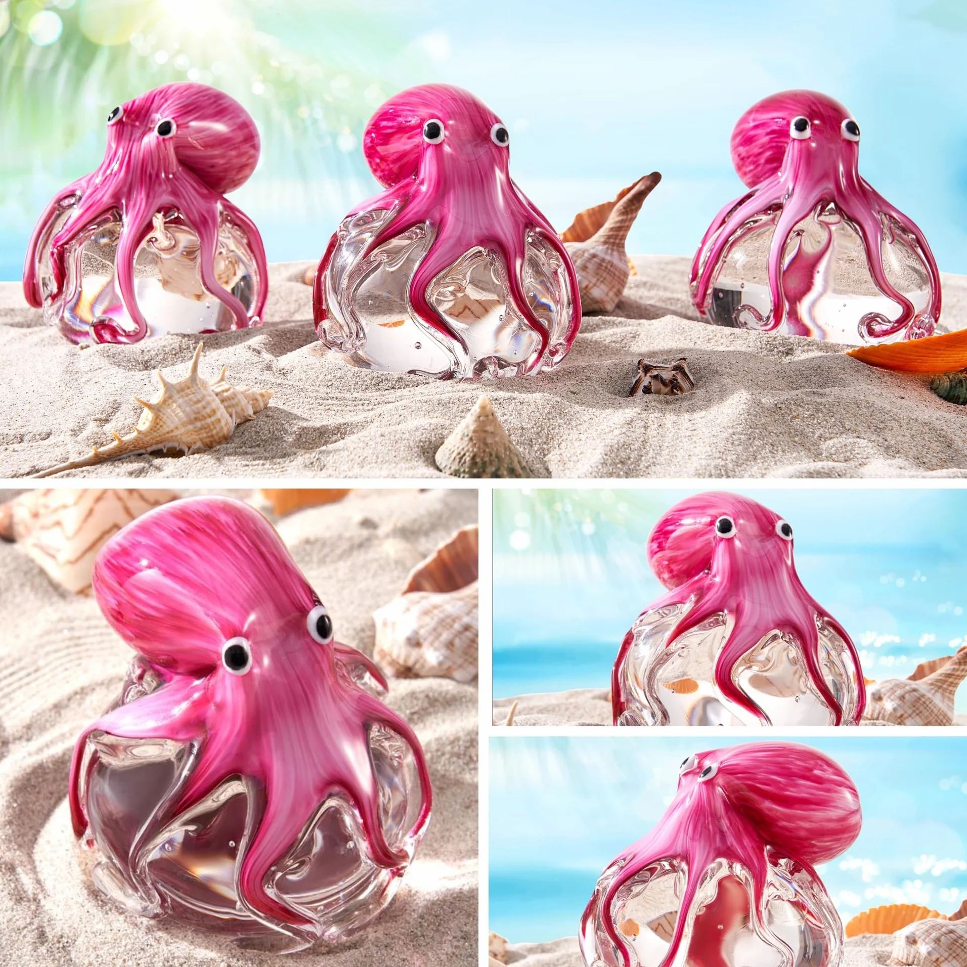 EUSTUMA Figura Decorativa de Pulpo de Vidrio Soplado a Mano, Adorno de Animales Marinos para Acuario, Regalo de Cumpleaños, Pisapapeles de Cristal