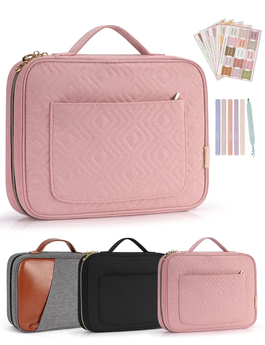 Heouvo Fundas de Biblia para mujer, funda de transporte acolchada de algodón con bolsillos/asa, ideal para estudio bíblico/uso diario, regalo perfecto para mujeres y niñas