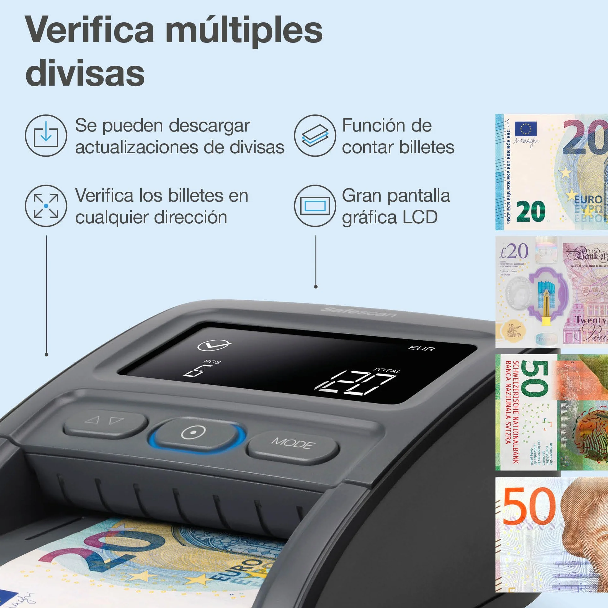 Safescan 155-S detector de billetes falsos portátil 7 puntos de detección