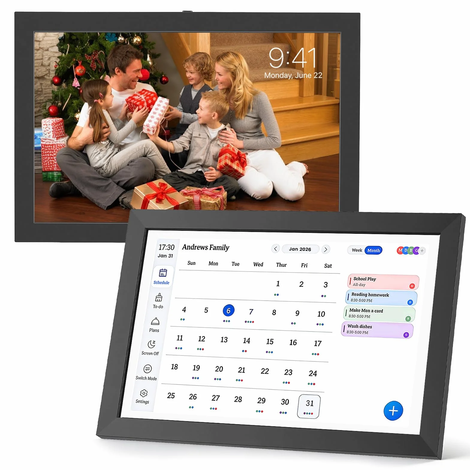 Calendario Digital de 10.1 Pulgadas con Pantalla táctil Organizador Familiar Inteligente de 32 GB Planificador electrónico con WiFi y Soporte Pared/Escritorio Marco de Fotos Digital Multifuncional