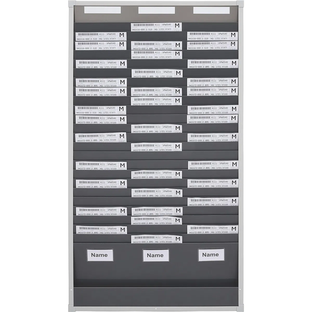 Panel modular clasificador para documentos, 25 compartimentos, altura 1350 mm, con 3 hileras.