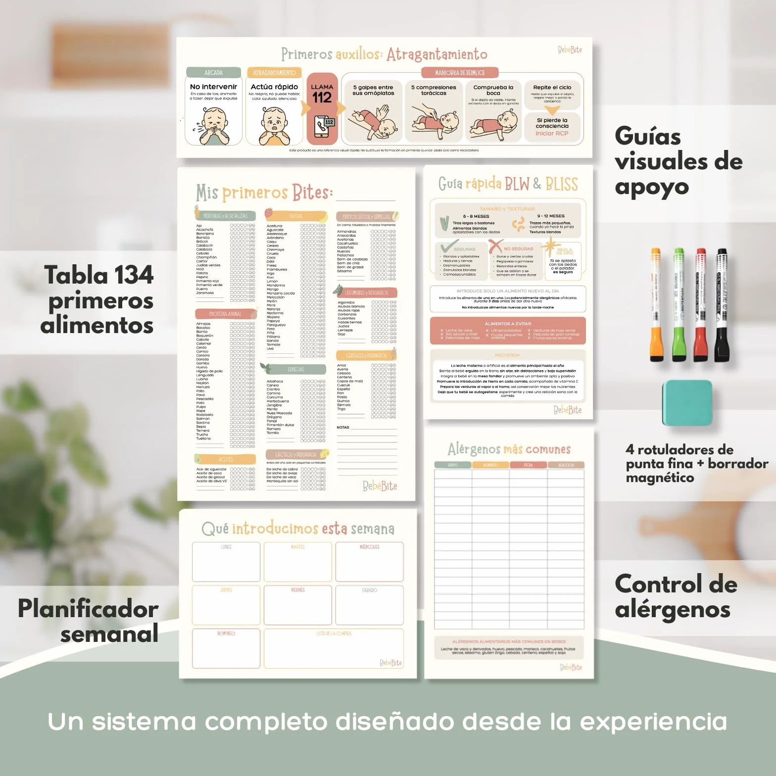 Bebébite Set de 5 Pizarras Magnéticas para Nevera Alimentación Complementaria BLW en Español