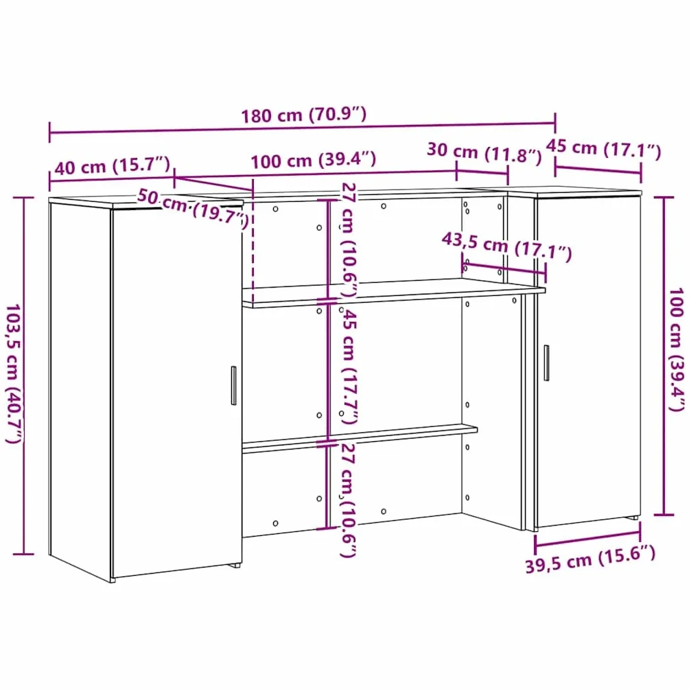 vidaXL Mostrador de recepción Blanco 180x50x103,5 cm Madera de ingeniería